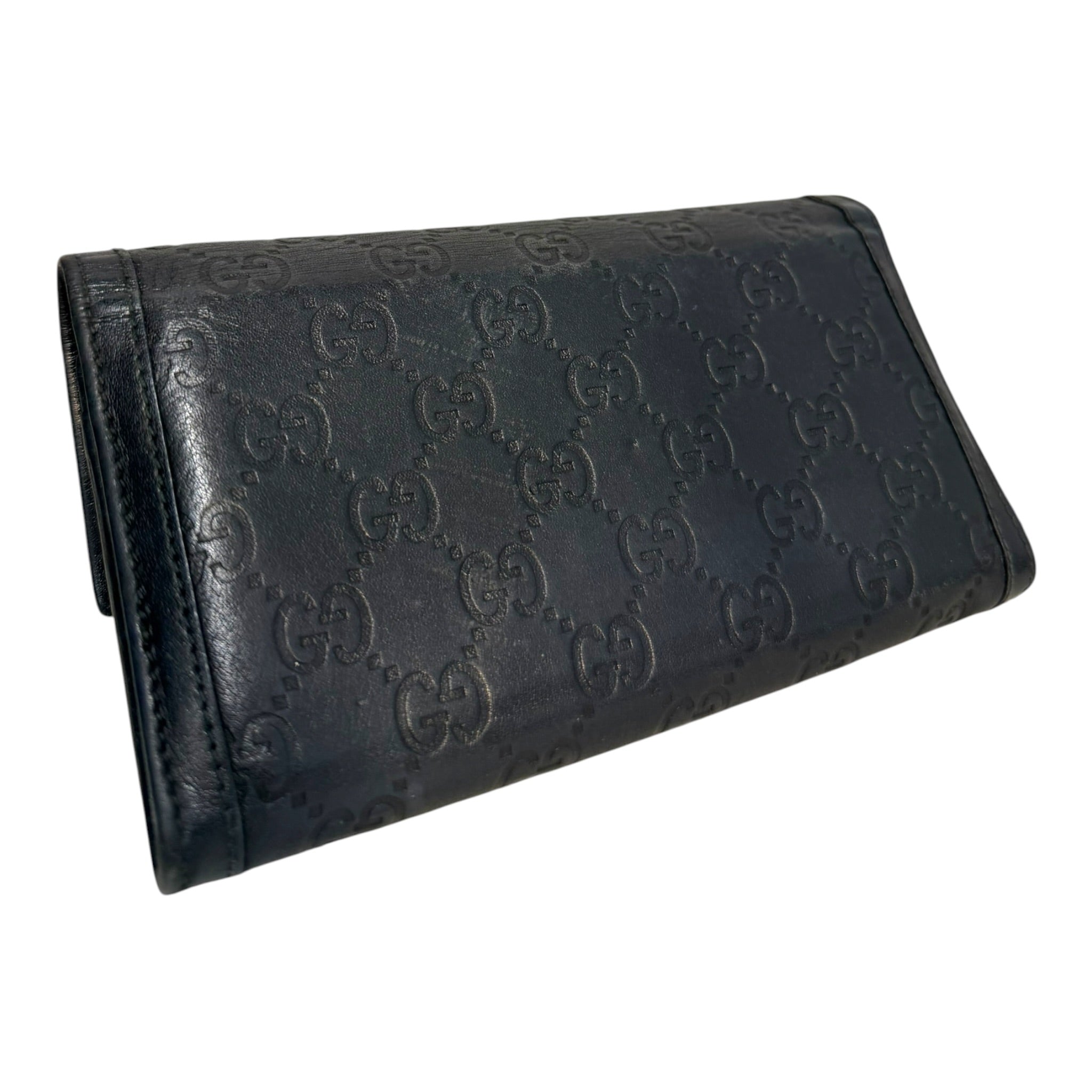 GUCCI/Bifold Wallet/Leather/BLK/Buckle Monogram Wallet view 2