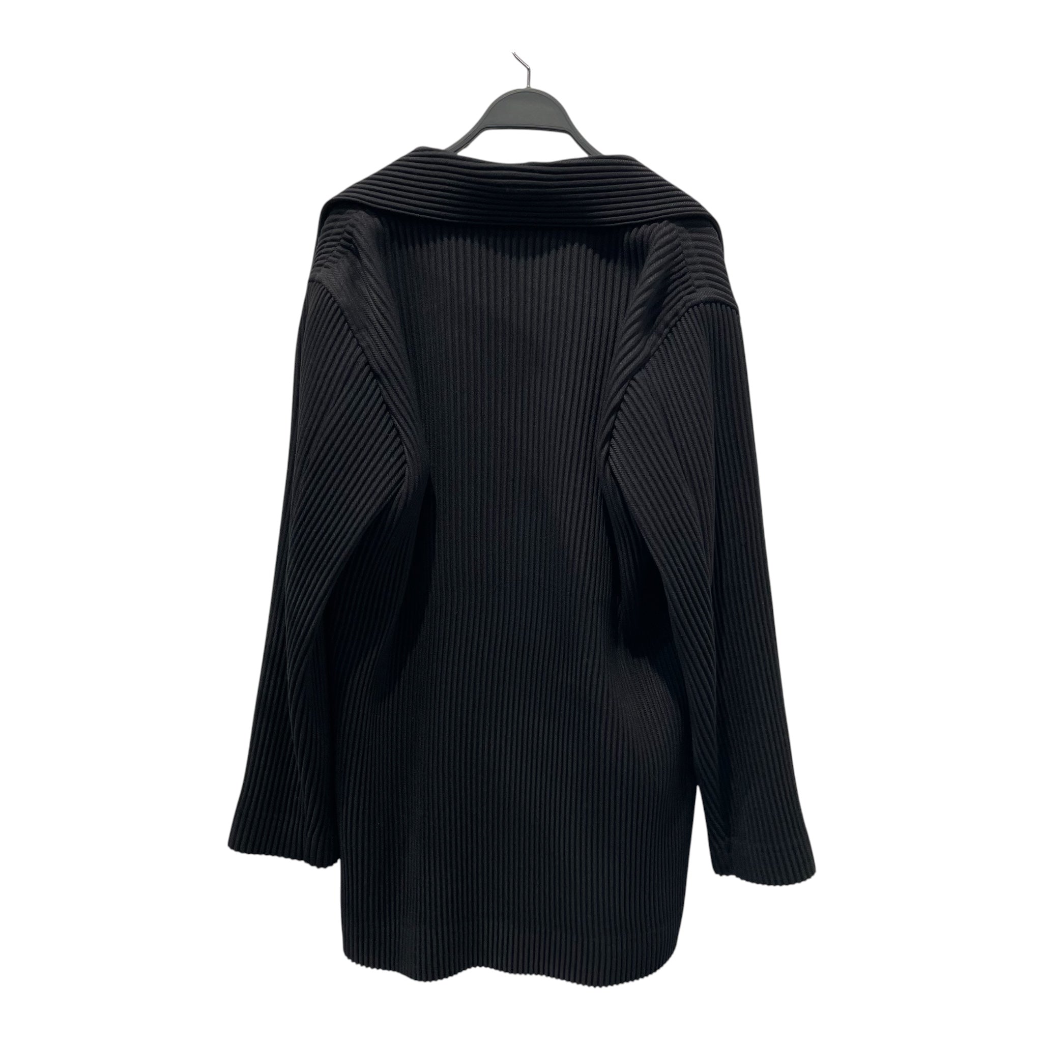 HOMME PLISSE ISSEY MIYAKE/Coat/2/Polyester/BLK/RIBBED DOUBLE BREASTED COAT view 2