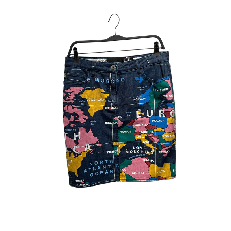 LOVE MOSCHINO/Skirt/8/All Over Print/Denim/IDG/World map