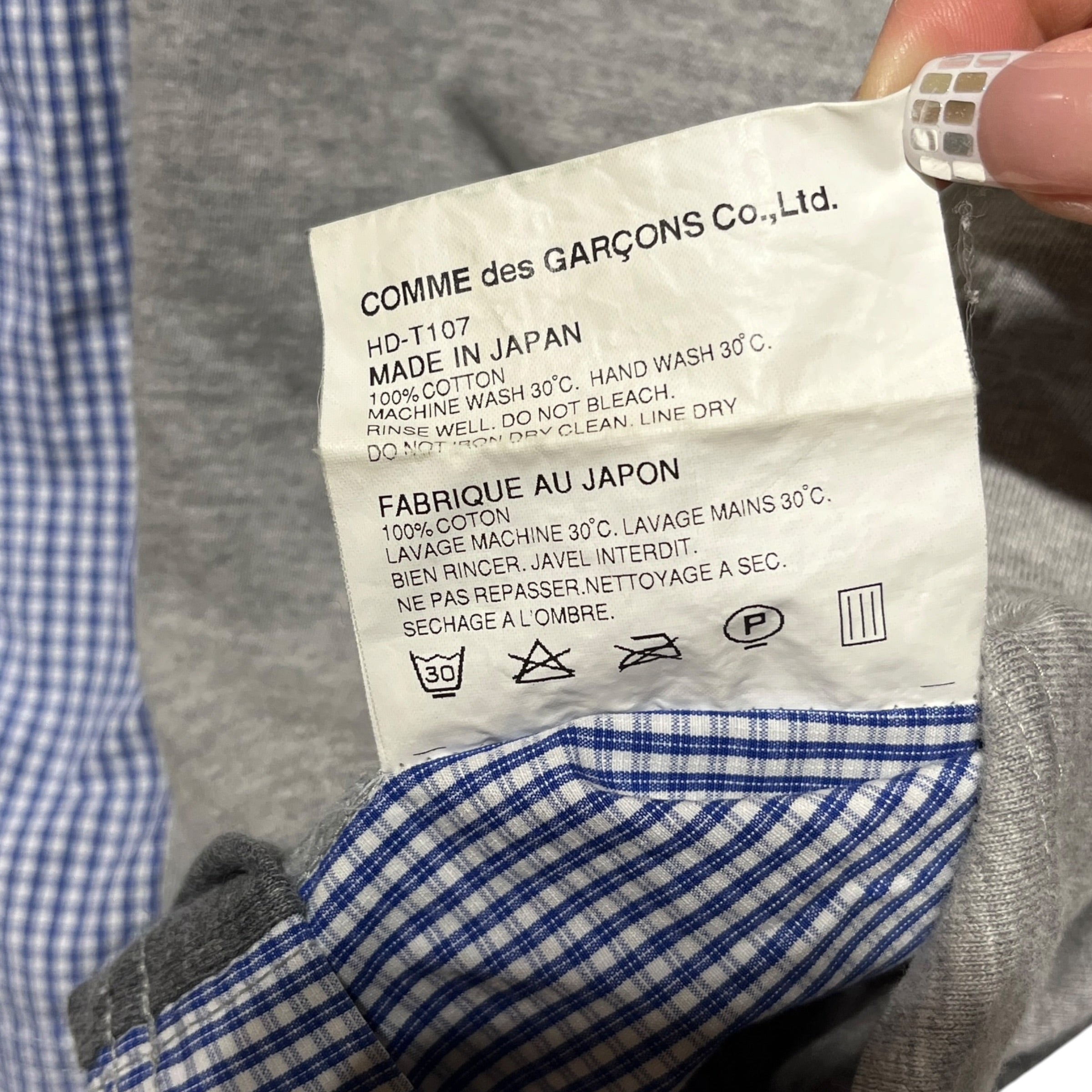 COMME des GARCONS HOMME/LS T-Shirt/S/Cotton/GRY/Plaid/GINGAM PANELED SLEEVE / NECK view 4