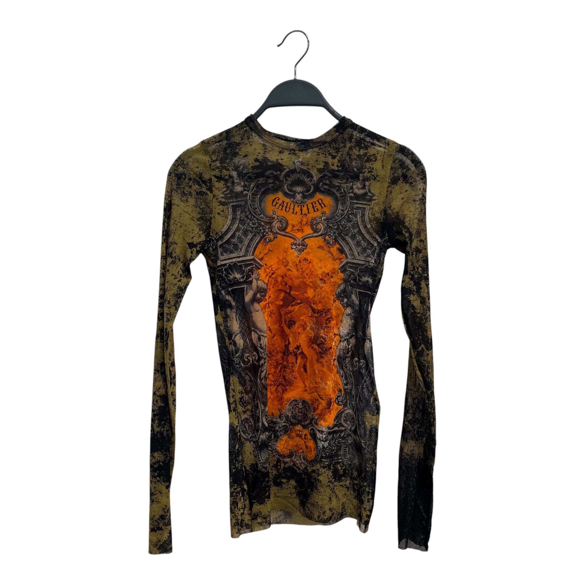 Jean Paul Gaultier/LS T-Shirt/M/All Over Print/Polyester/GRN/ALL OVER MURAL/ ORANGE CENTER view 1