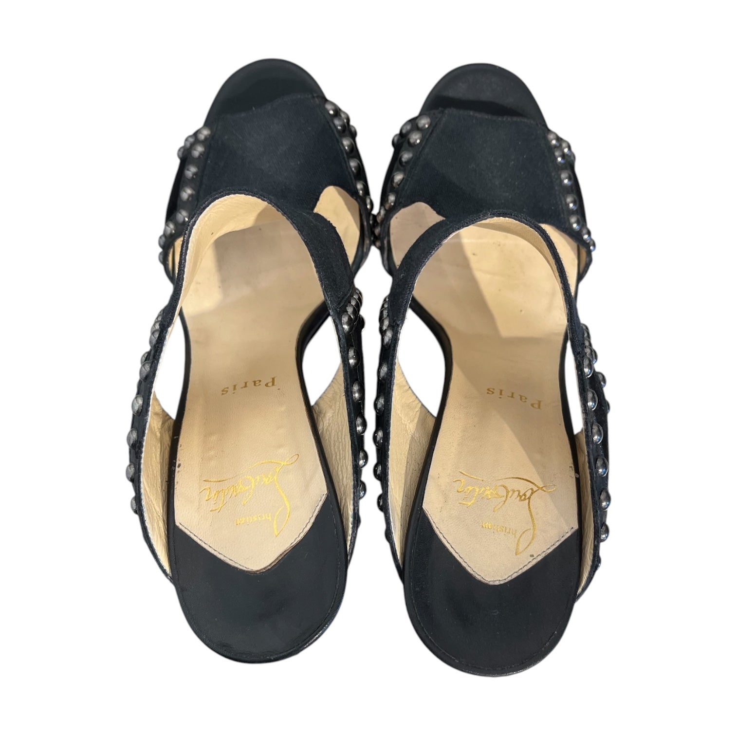 Christian Louboutin/Heels/EU 38.5/Leather/BLK/Open-Toe/CIRCLE STUDDED view 3