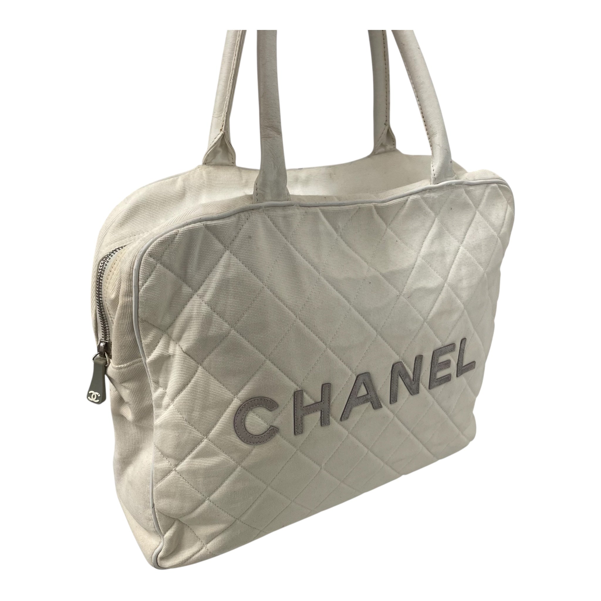 CHANEL/Tote Bag/Linen/WHT/SPORT LIGNE QUILTED TOTE view 4