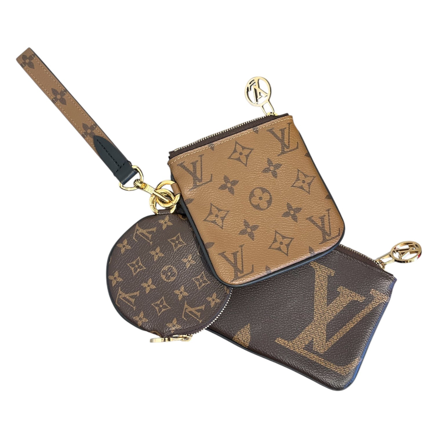 LOUIS VUITTON/Pouch/Monogram/Leather/BRW/trio pouch view 1