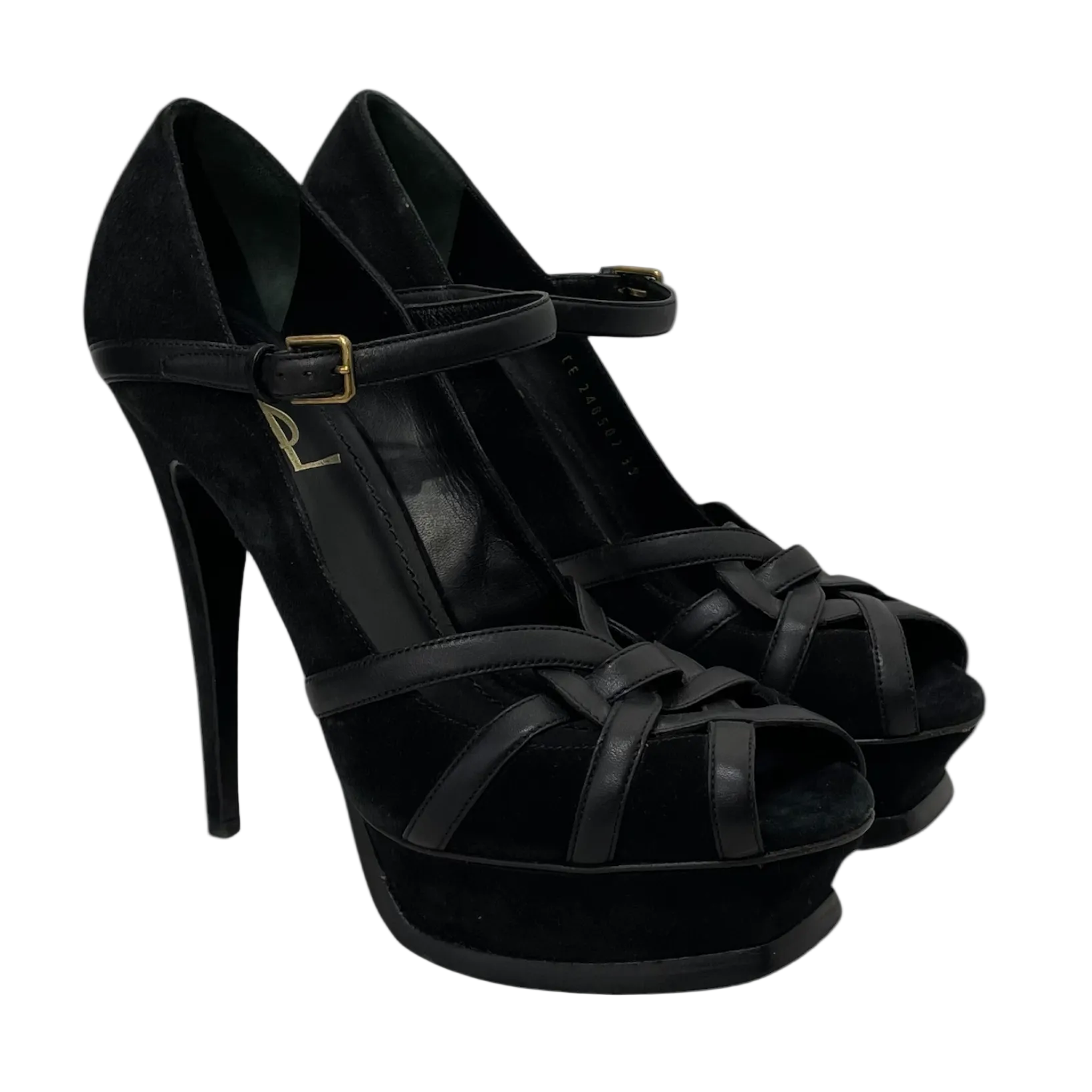 YVES SAINT LAURENT/Heels/US 7.5/Leather/BLK/Ankle Strap/Tribute Platform Pumps view 1