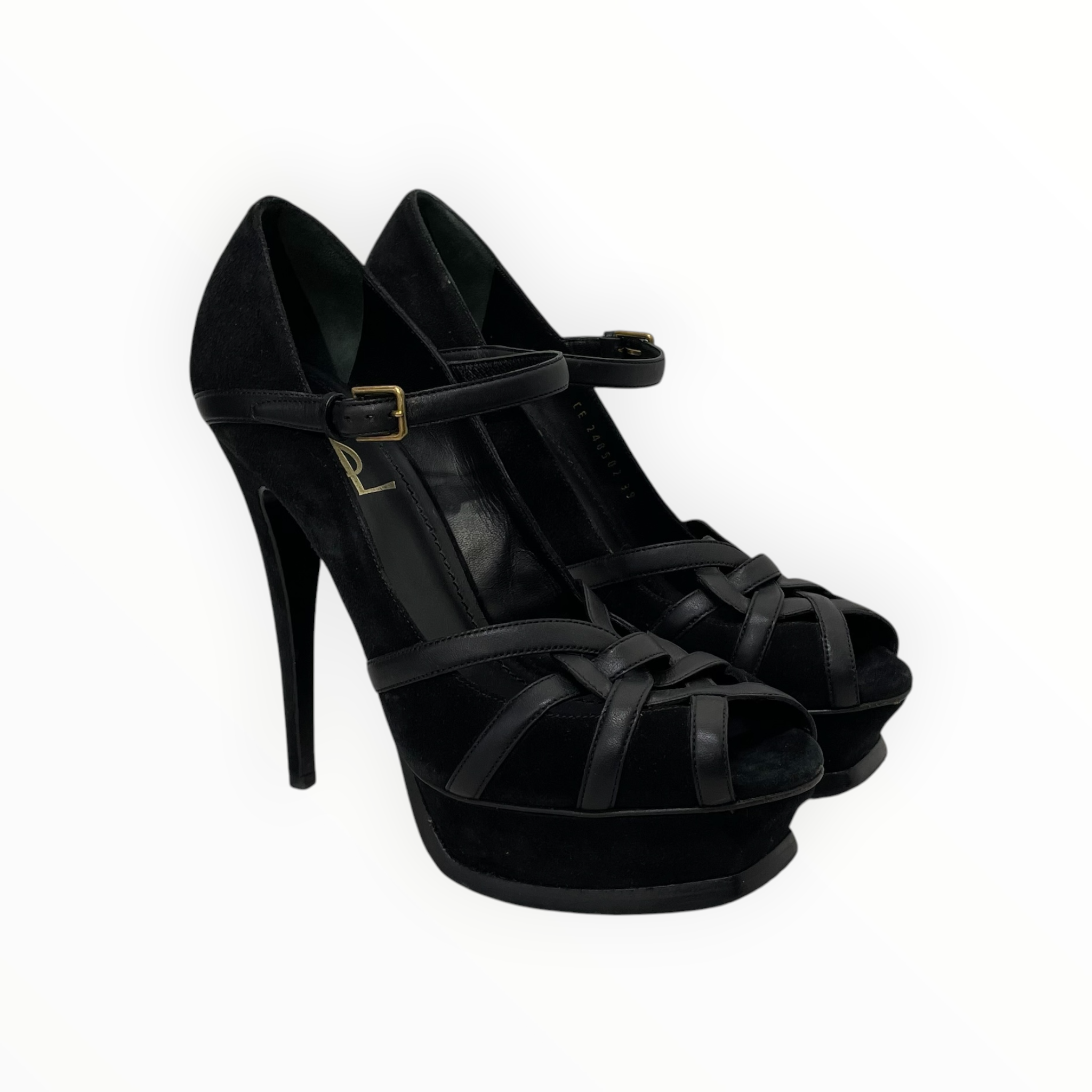 YVES SAINT LAURENT/Heels/US 7.5/Leather/BLK/Ankle Strap/Tribute Platform Pumps view 1