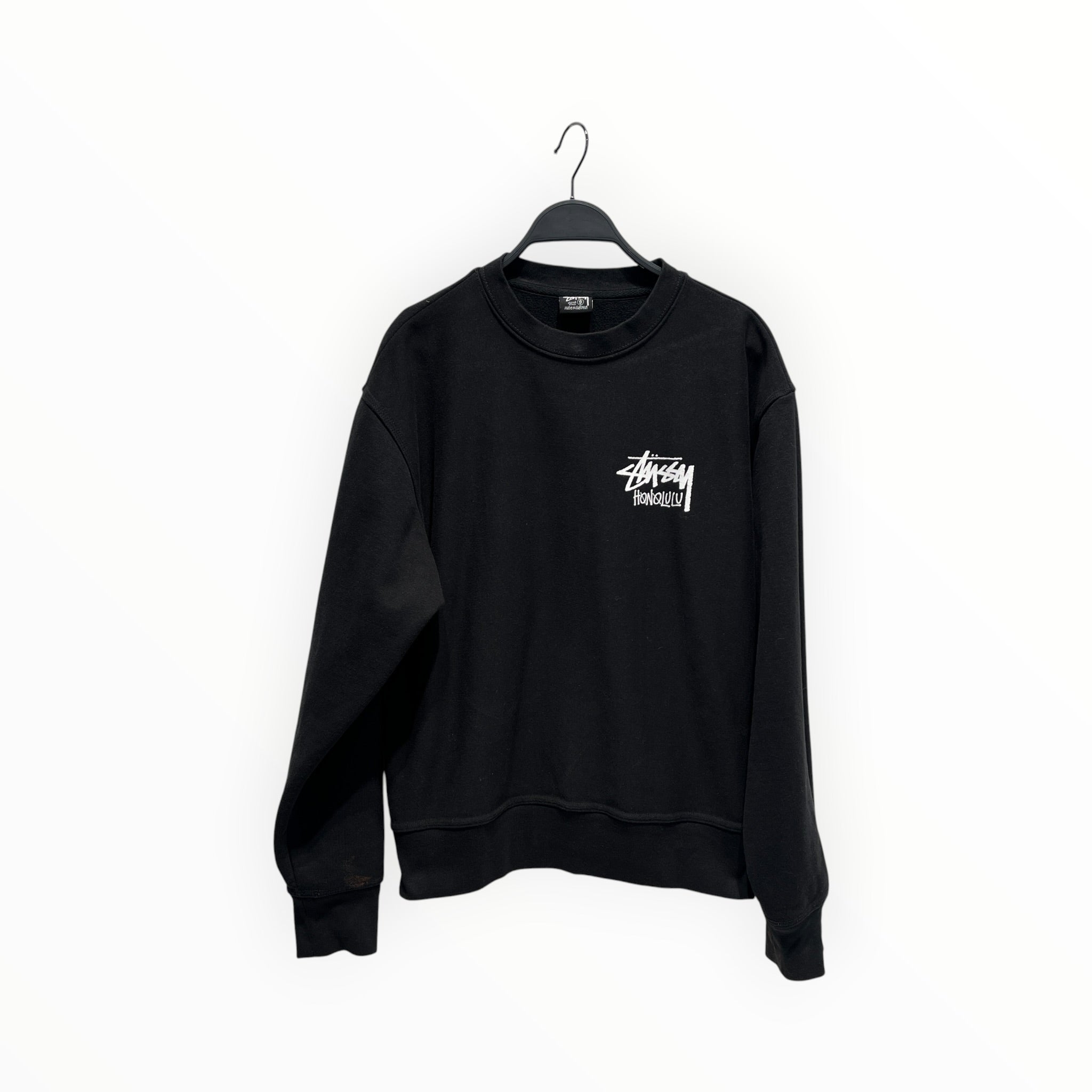 STUSSY/Sweatshirt/S/Graphic/Cotton/BLK/honolulu crewneck view 1