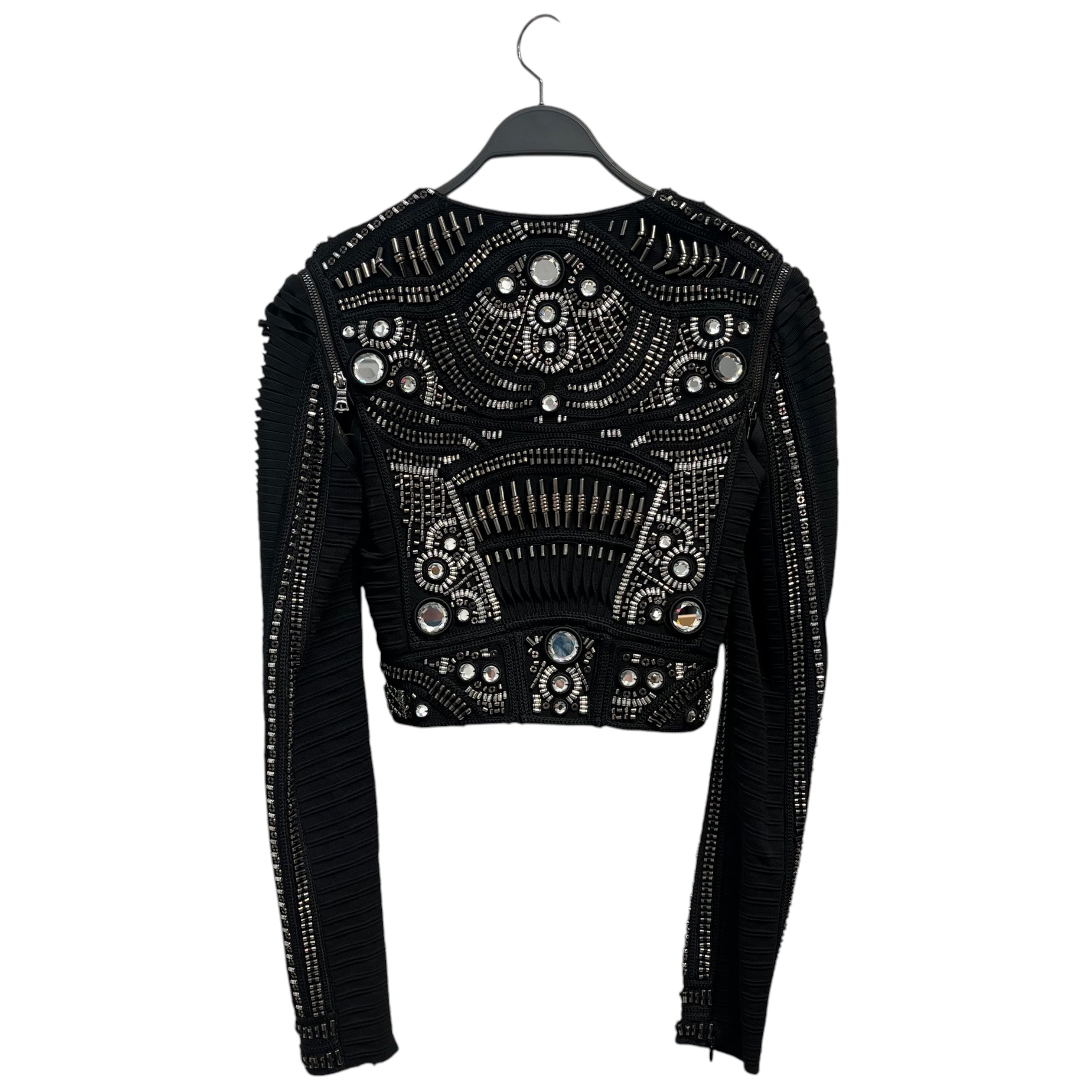 Herve Leger/Jacket/S/Polyester/BLK/bandaged zip up crystals metal view 2