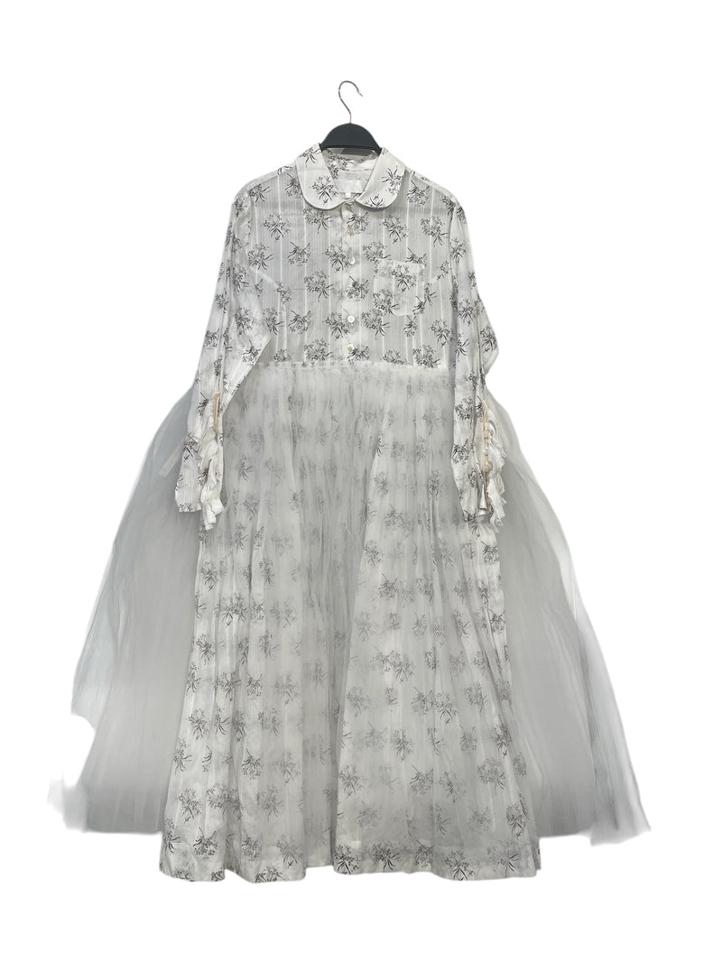 Tao COMME des GARCONS/LS Dress/M/White/Cotton/Floral Pattern/TI-O012