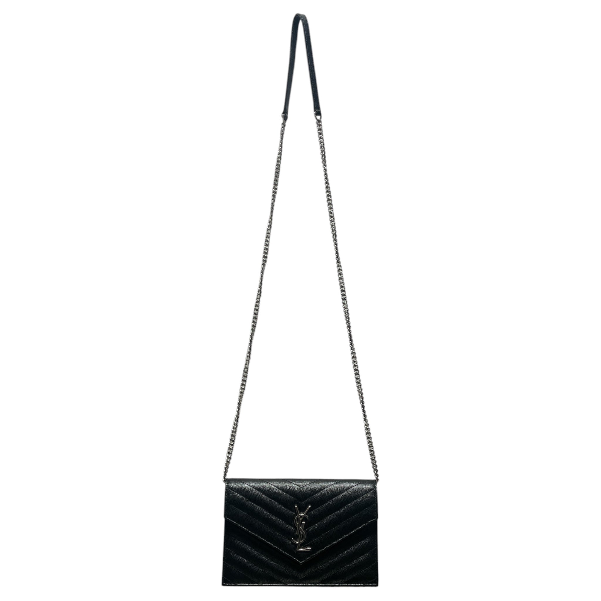 SAINT LAURENT/Cross Body Bag/Leather/BLK/envelope silver view 1