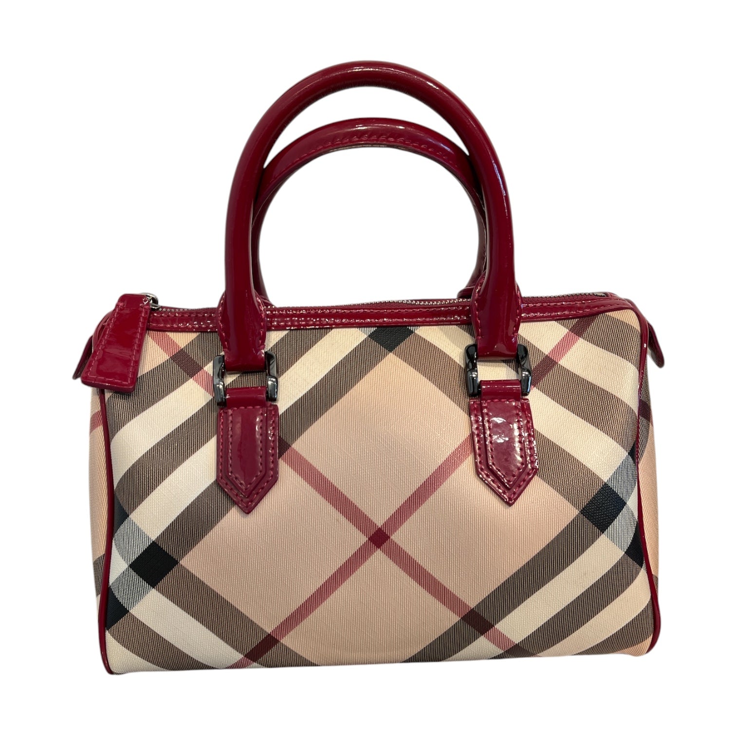 BURBERRY/Boston Bag/Plaid/Leather/RED/red border view 1