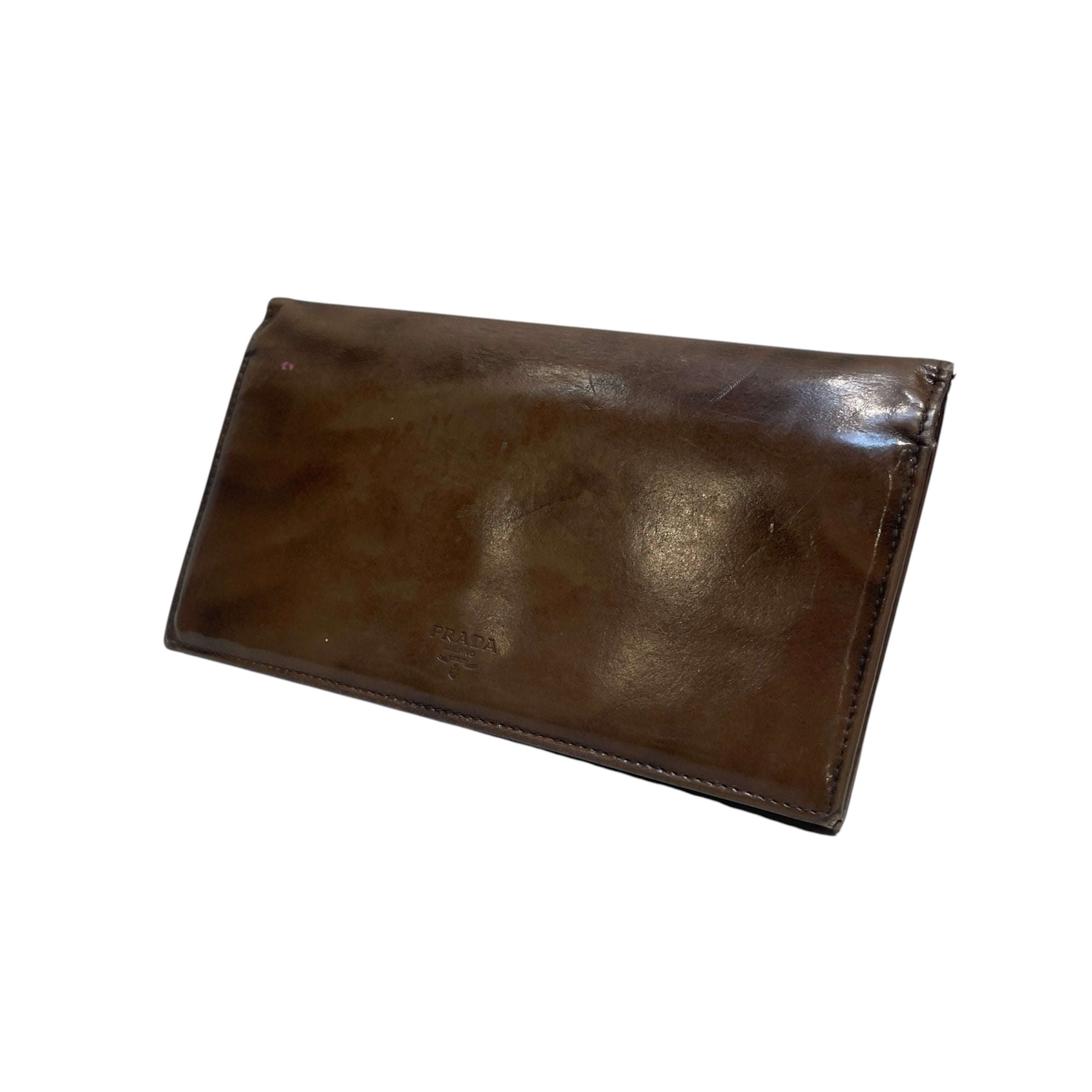 PRADA/Long Wallet/Leather/BRW/M's/PATENT CLUTCH view 1