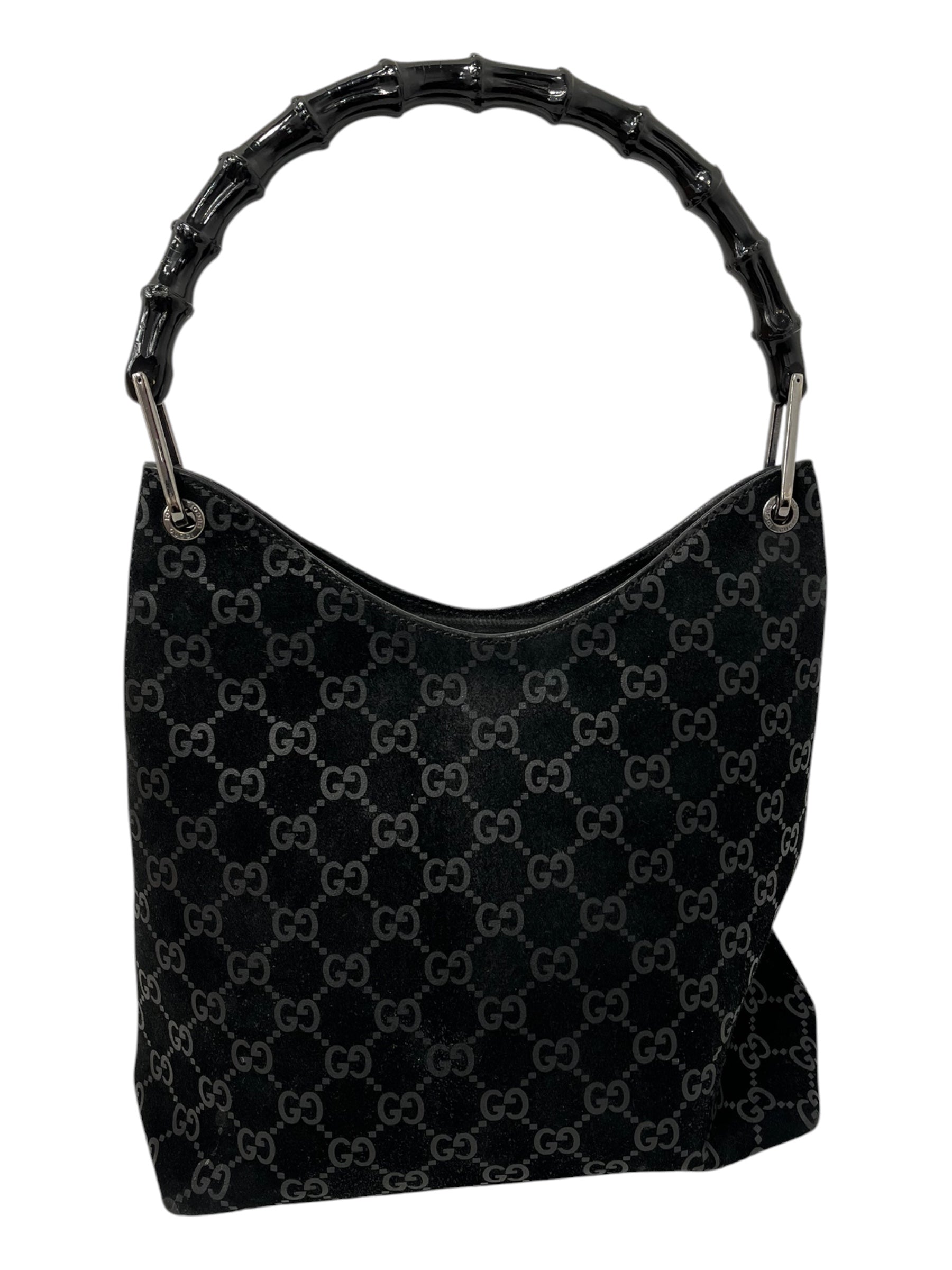 GUCCI/Hand Bag/Monogram/Suede/BLK/BLACK BAMBOO HANDLE view 2