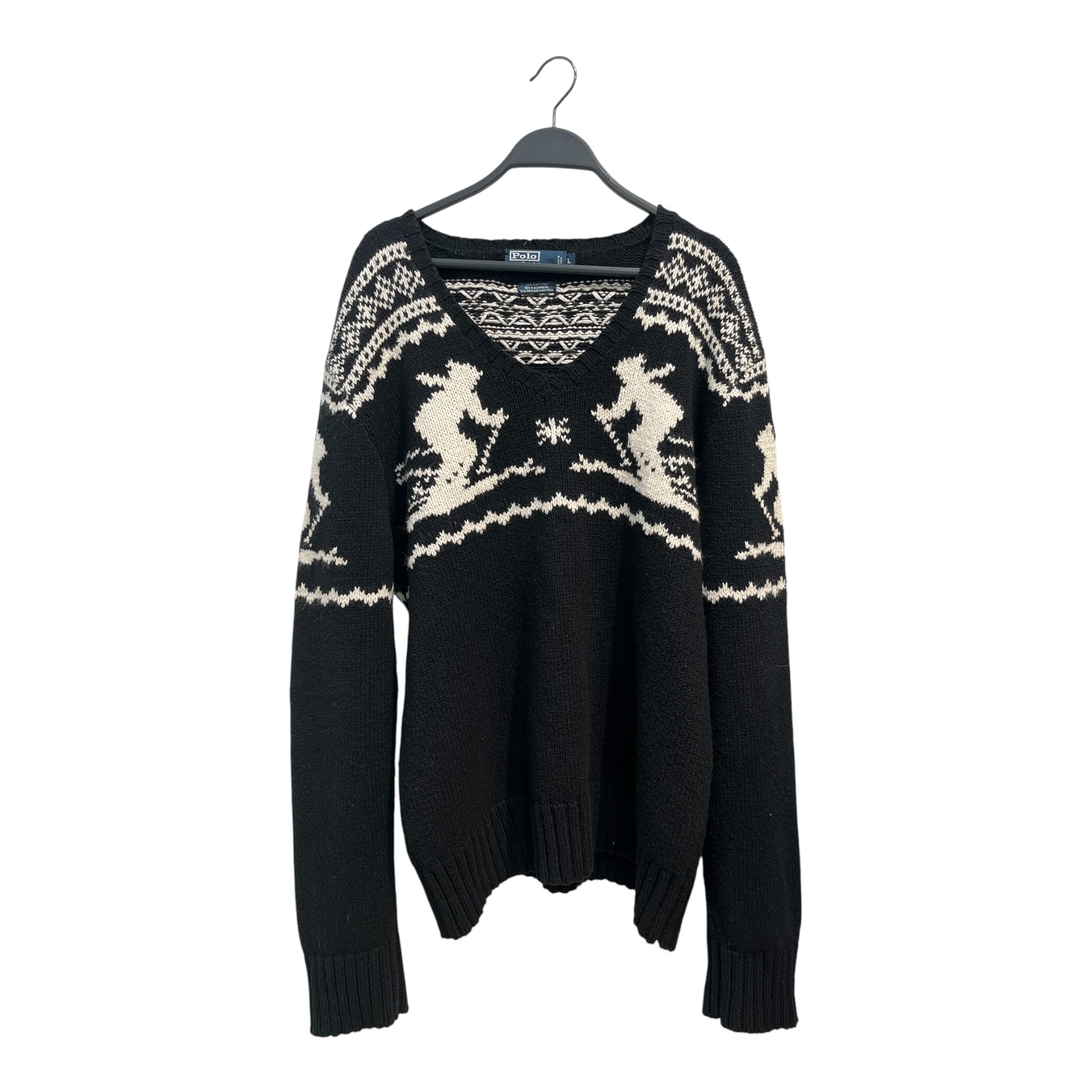 POLO RALPH LAUREN/Sweater/L/Graphic/Cotton/BLK/SKI V NECK WHITE STITCH view 1