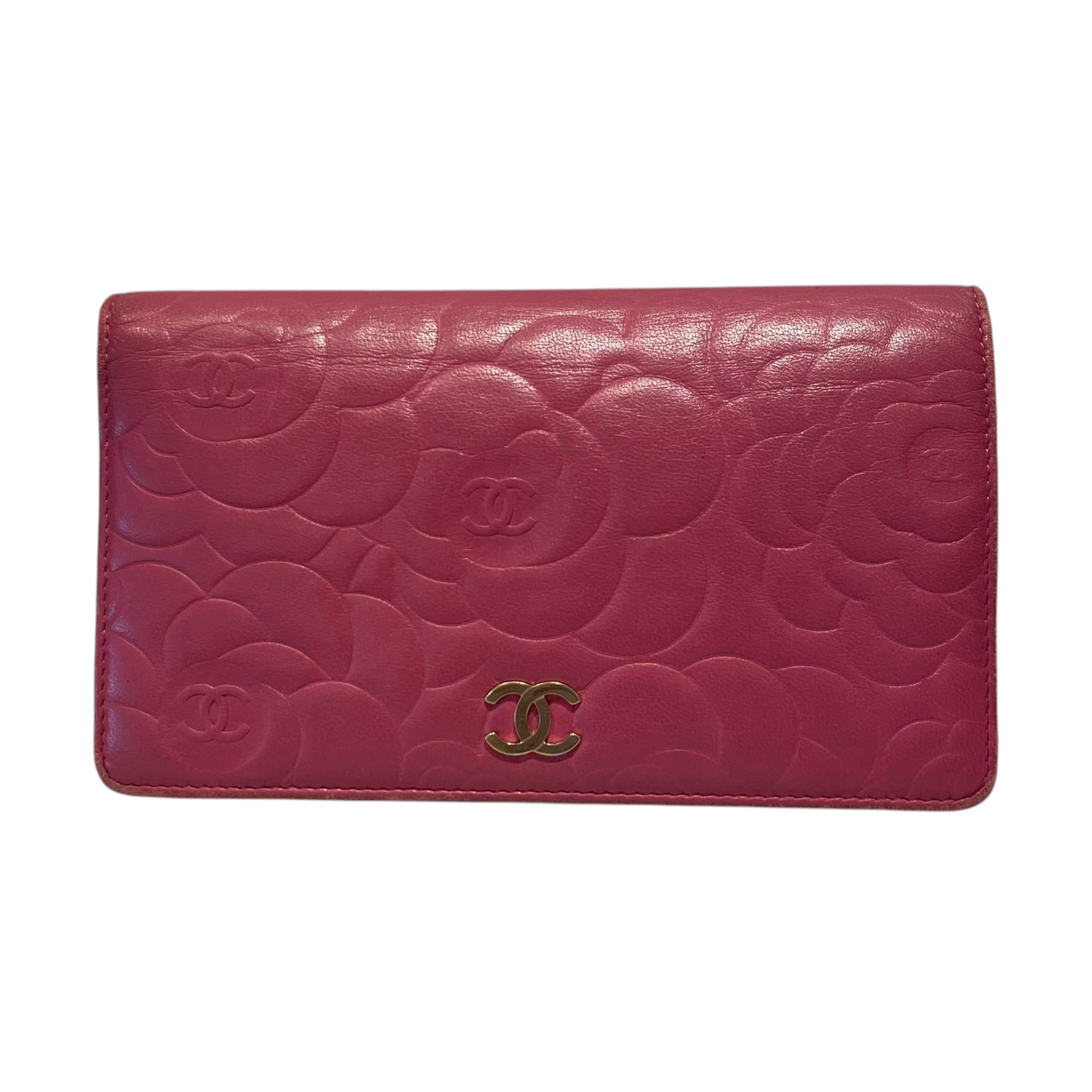 CHANEL/Long Wallet/Floral Pattern/Leather/PNK/L's/Camellia ziparound view 1