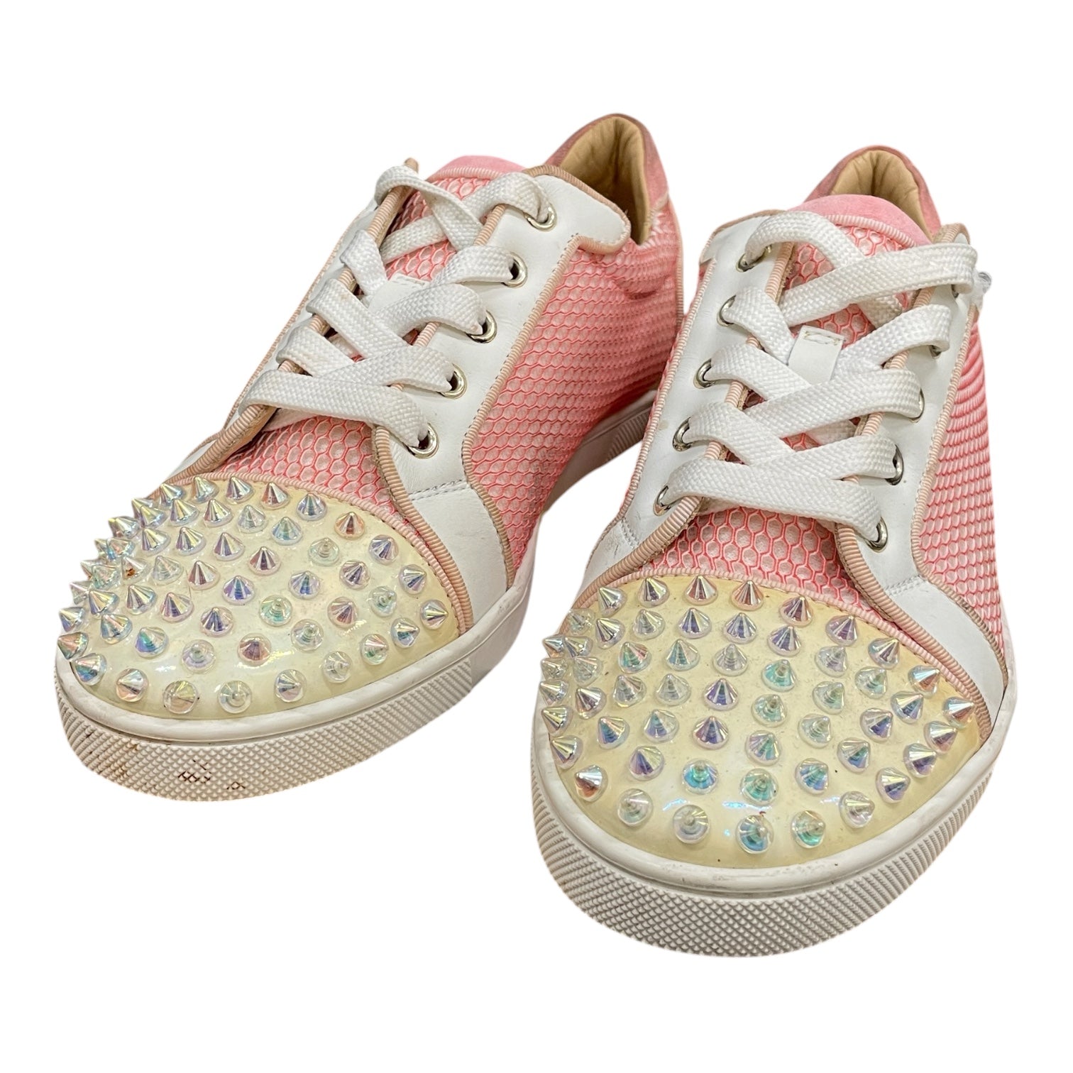 Christian Louboutin/Low-Sneakers/EU 38.5/All Over Print/Leather/WHT/PINK FISHNET view 1