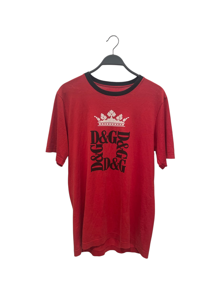 D&G/T-Shirt/48/Cotton/RED/Floral Pattern/CROWN