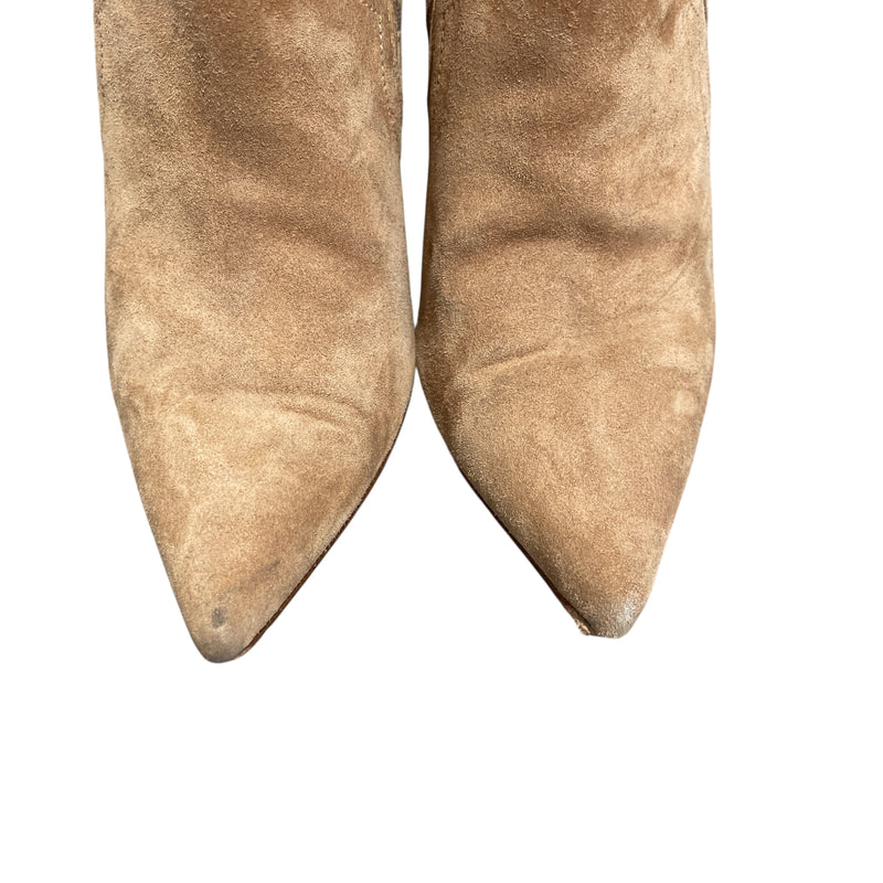 Christian Louboutin/Heels/EU 37.5/Suede/BEG/Suede Hi Boot Red Bottom