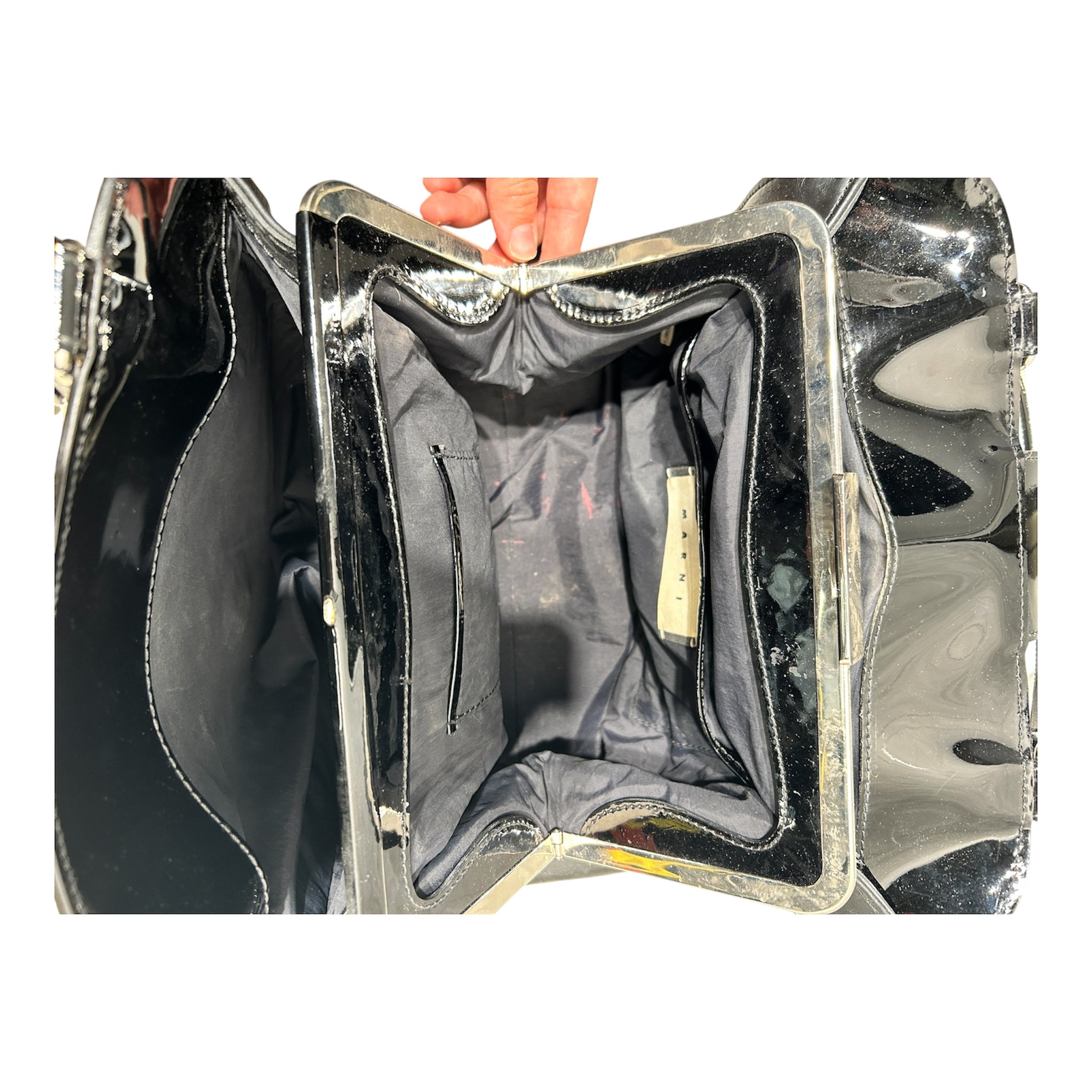 MARNI/Hand Bag/BLK/TOP HANDL PATENT BUCKLE FRNT view 4