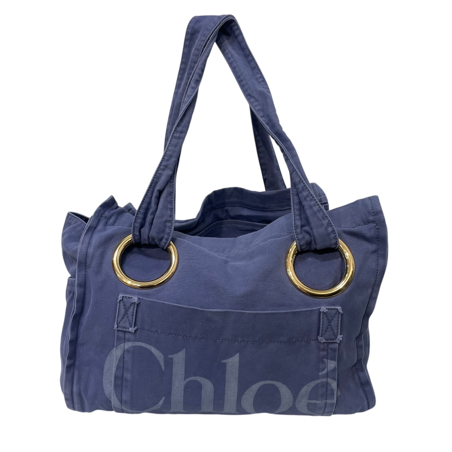 Chloe/Tote Bag/Cotton/NVY/GOLD HRDWR BEACH BAG view 1