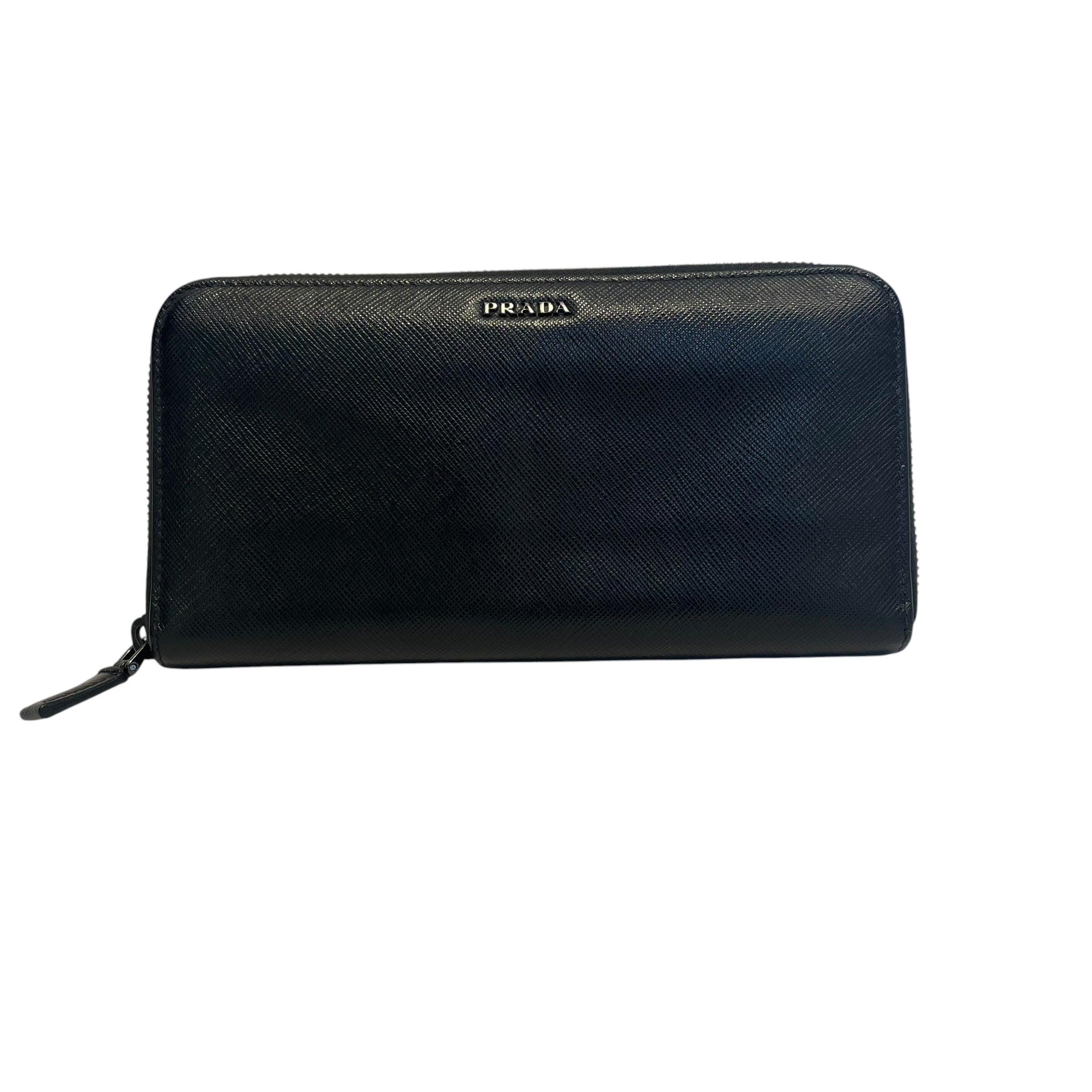 PRADA/Long Wallet/Leather/BLK/Long Zip Wallet Black Logo view 1
