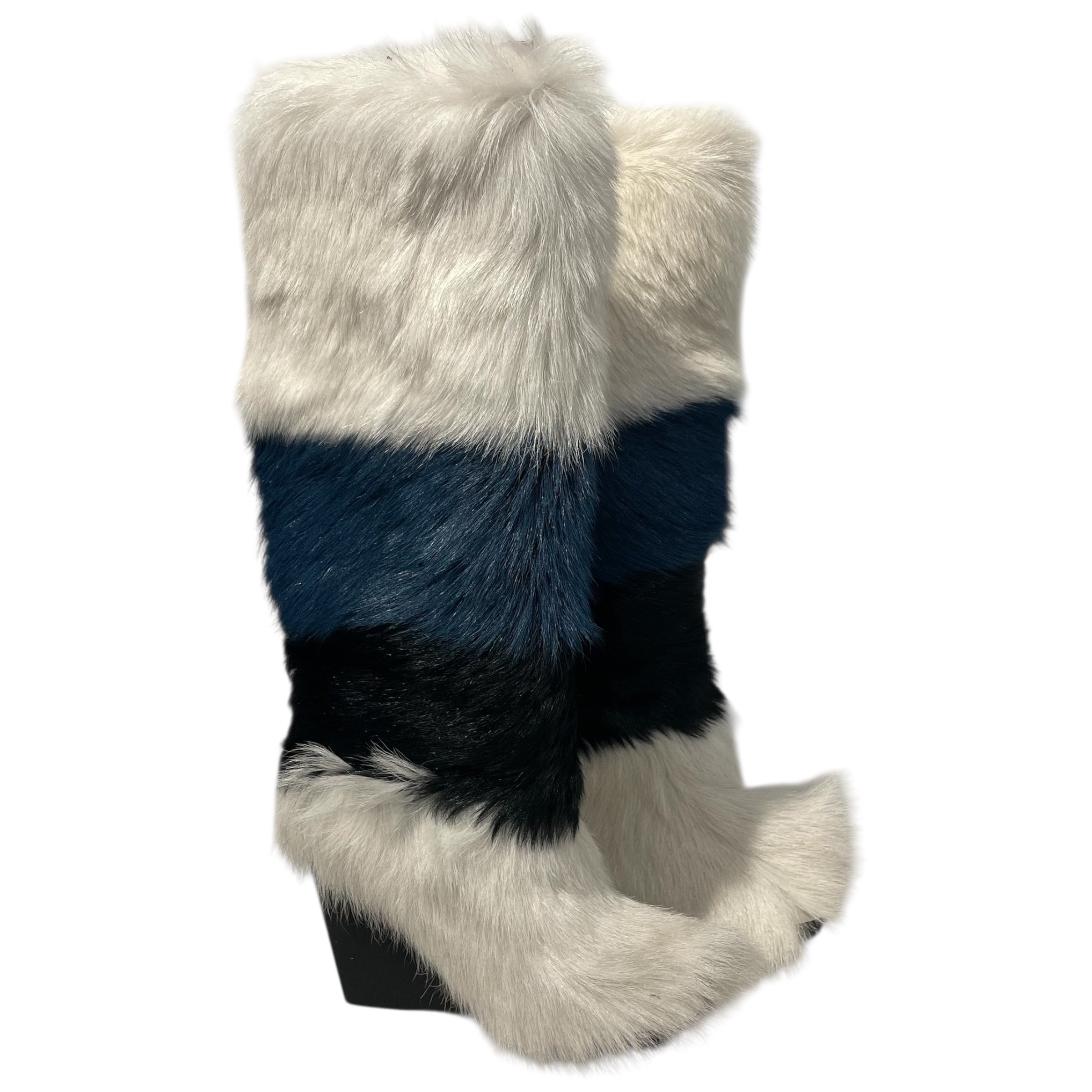 FRYE/Long Boots/US 7.5/Stripe/Fur/WHT/WHT/BLK/BLU WEDGE HEEL view 1