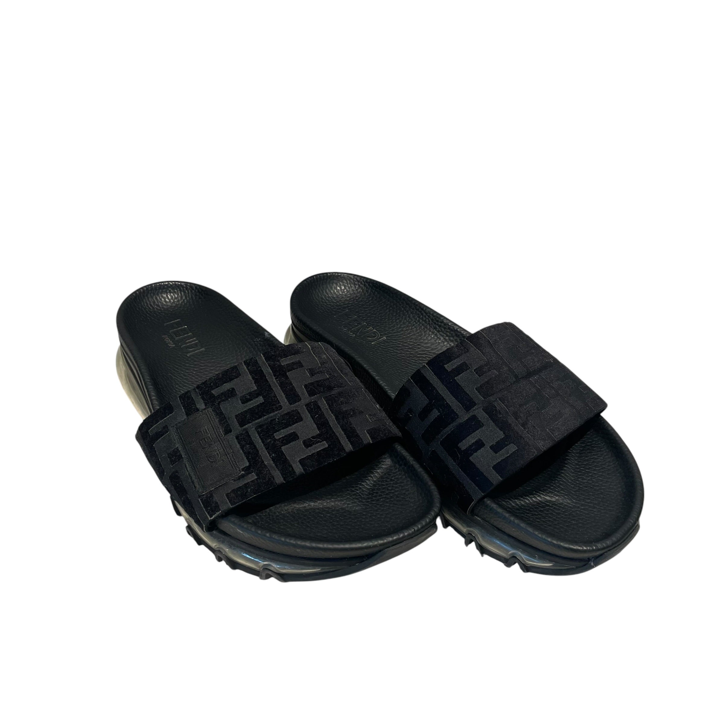 FENDI/Sandals/US 9/Suede/BLK/Fendi FF Diagonal Logo view 1