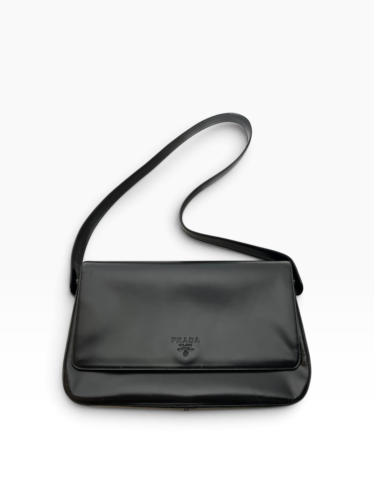 PRADA/Hand Bag/Leather/BLK/patent shoulder bag view 1