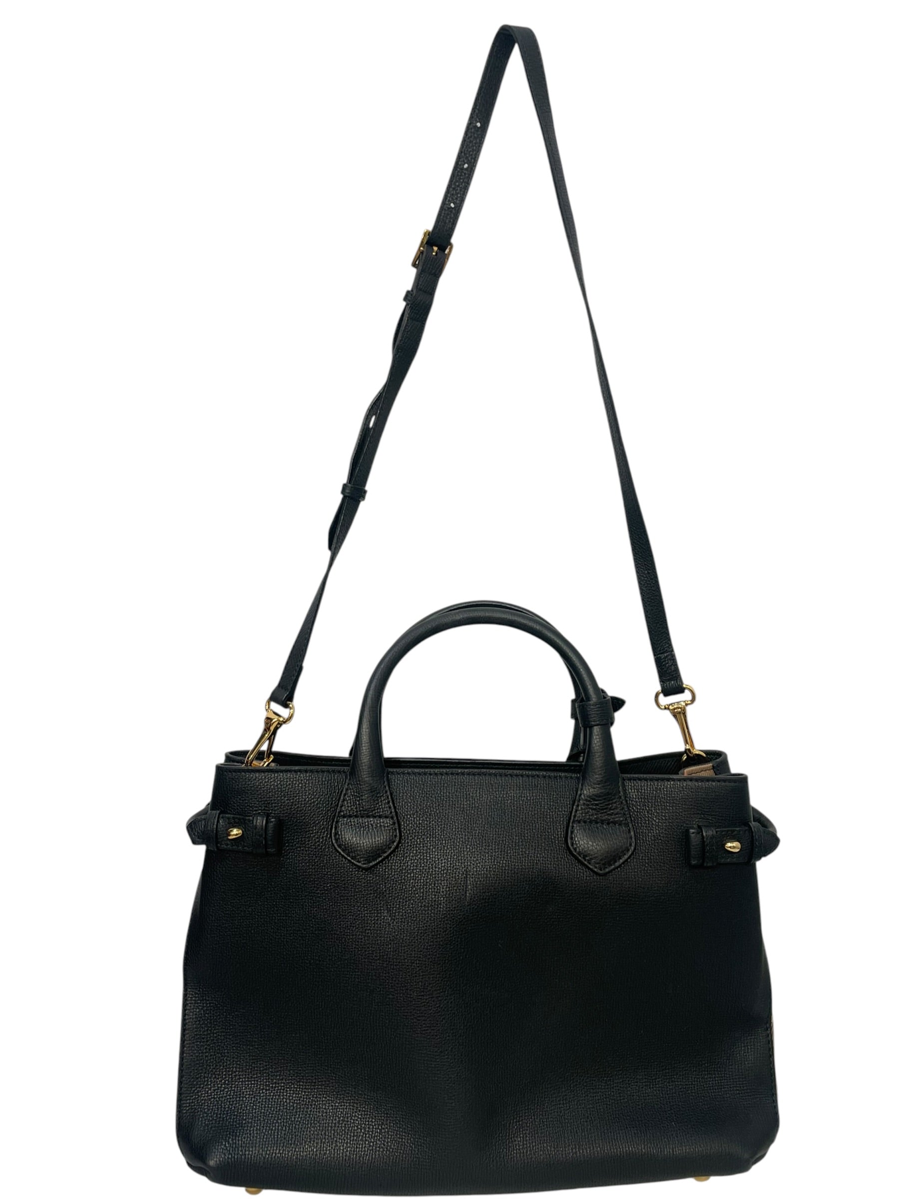 BURBERRY/Hand Bag/Leather/BLK/banner check sides view 2