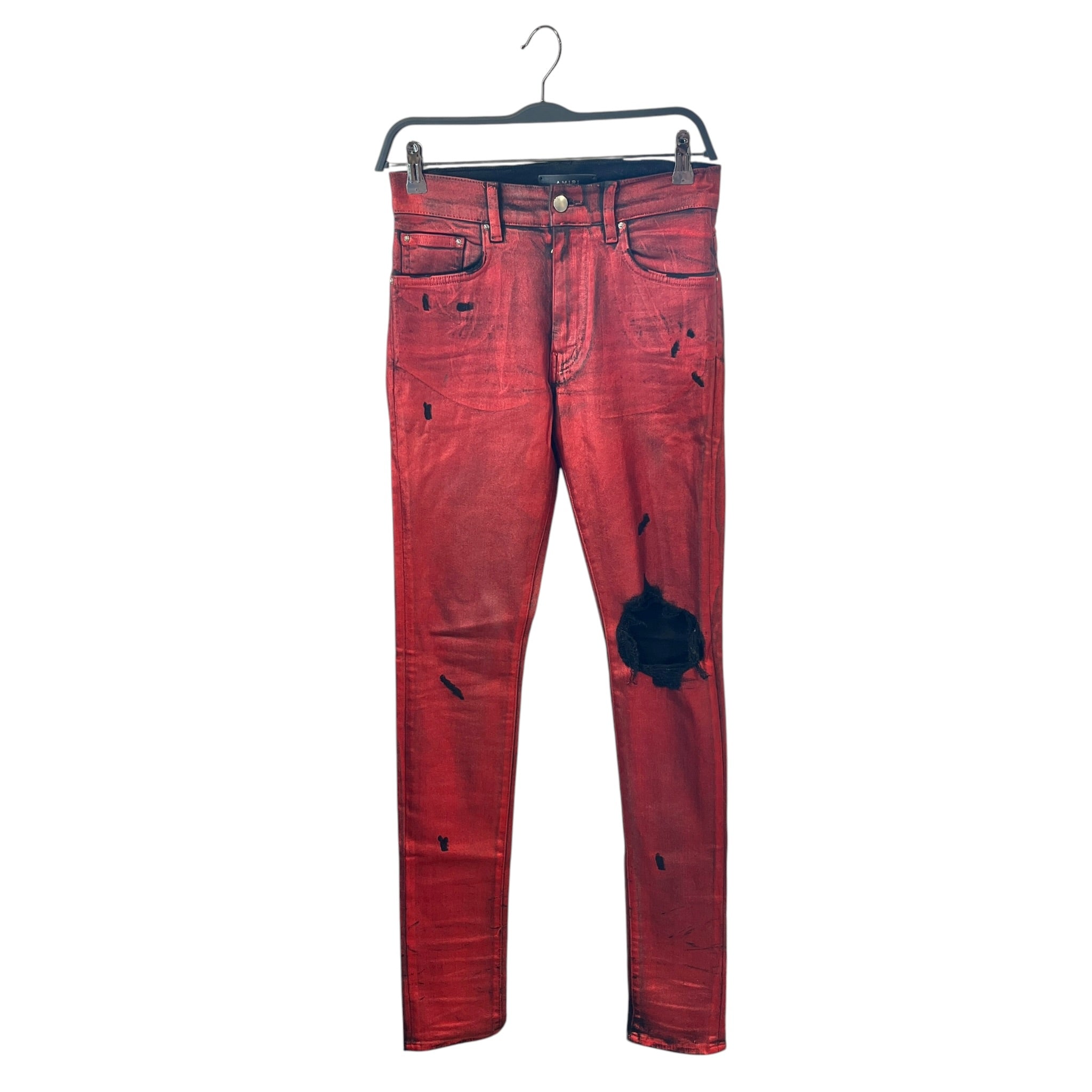 AMIRI/Skinny Pants/28/Cotton/RED/Distressed/METALLIC FOIL BROKEN JEANS view 1