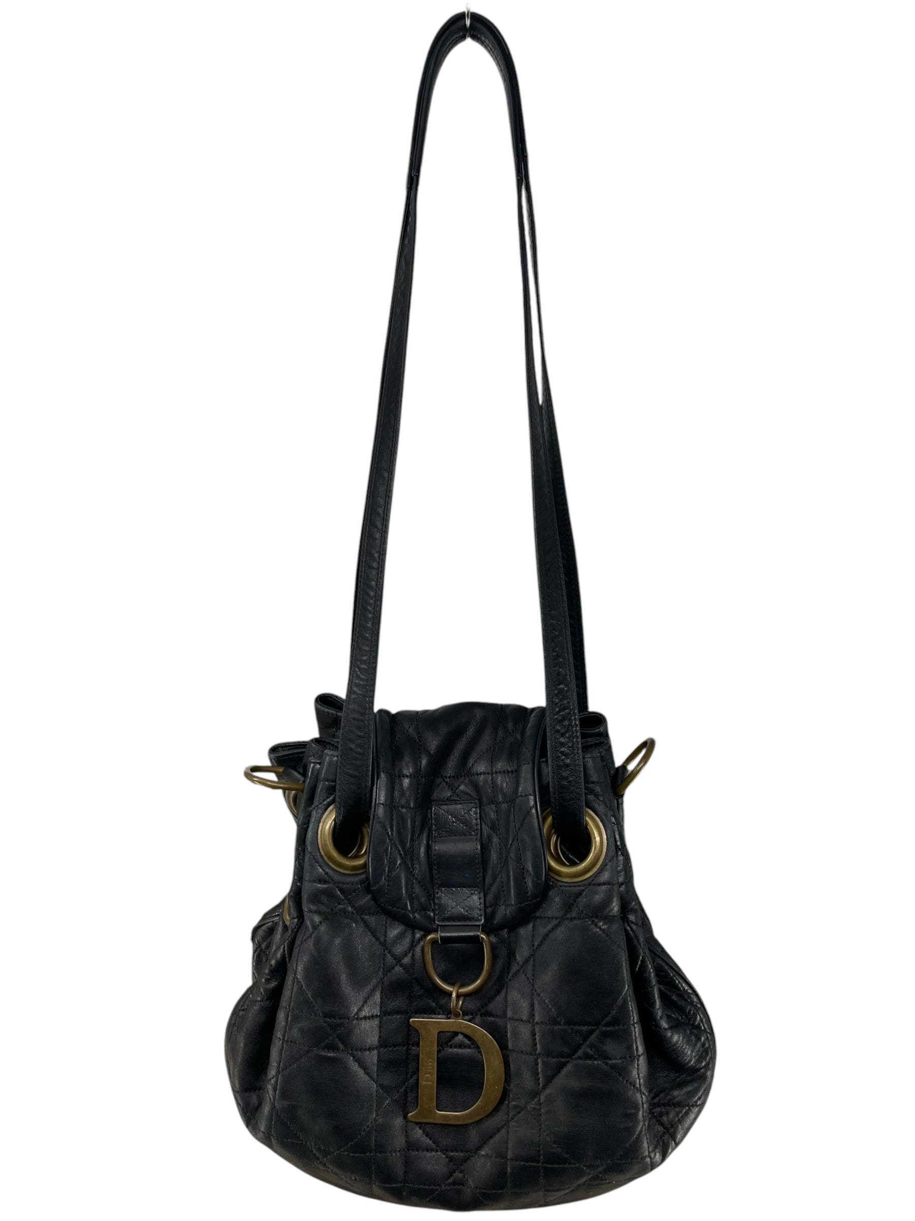 Christian Dior/Bag/Graphic/Leather/BLK/CANNAGE DRAWSTRING FLAP view 1