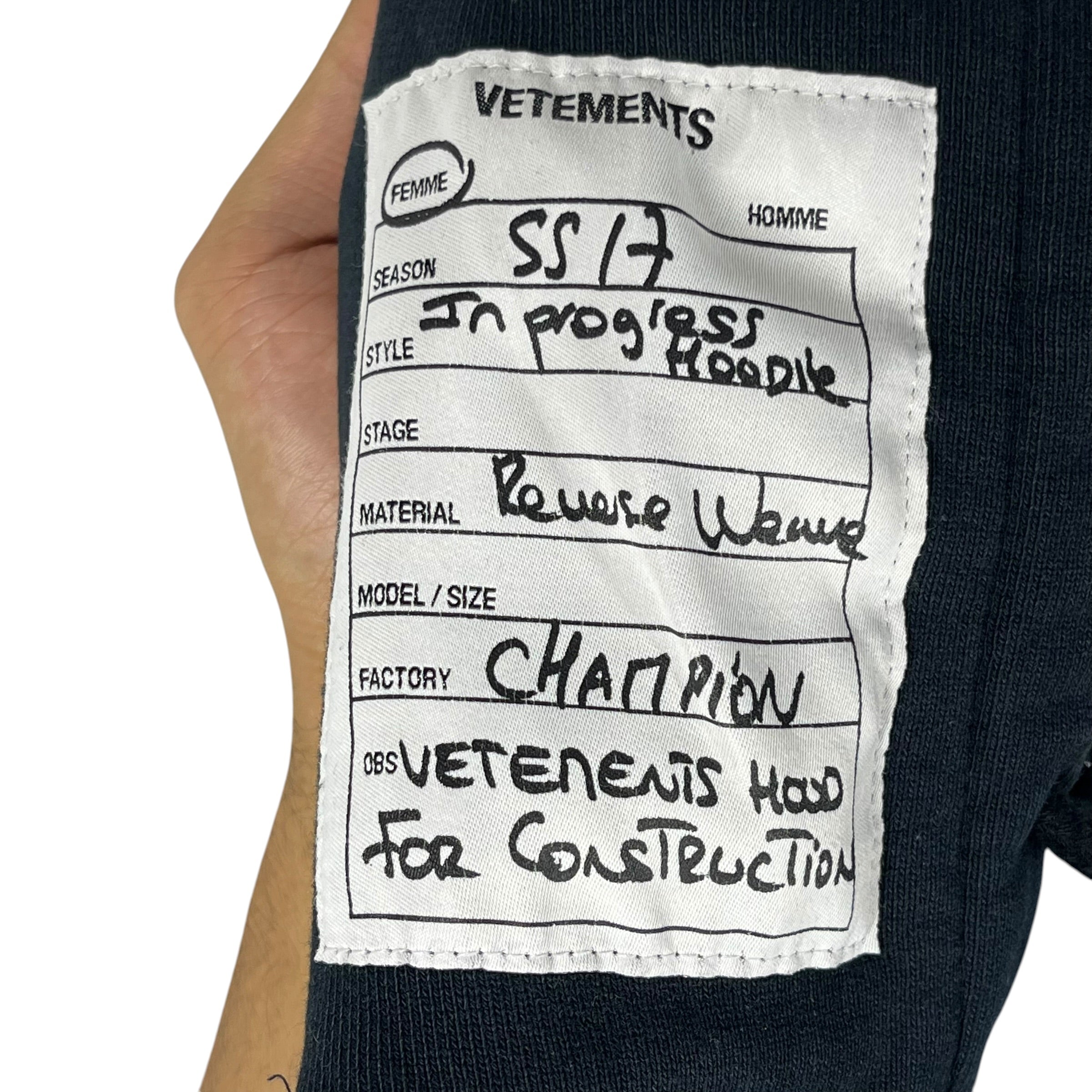 VETEMENTS/Champion/Hoodie/XS/Cotton/BLK/Oversize/Thrashed collab hoodie view 8