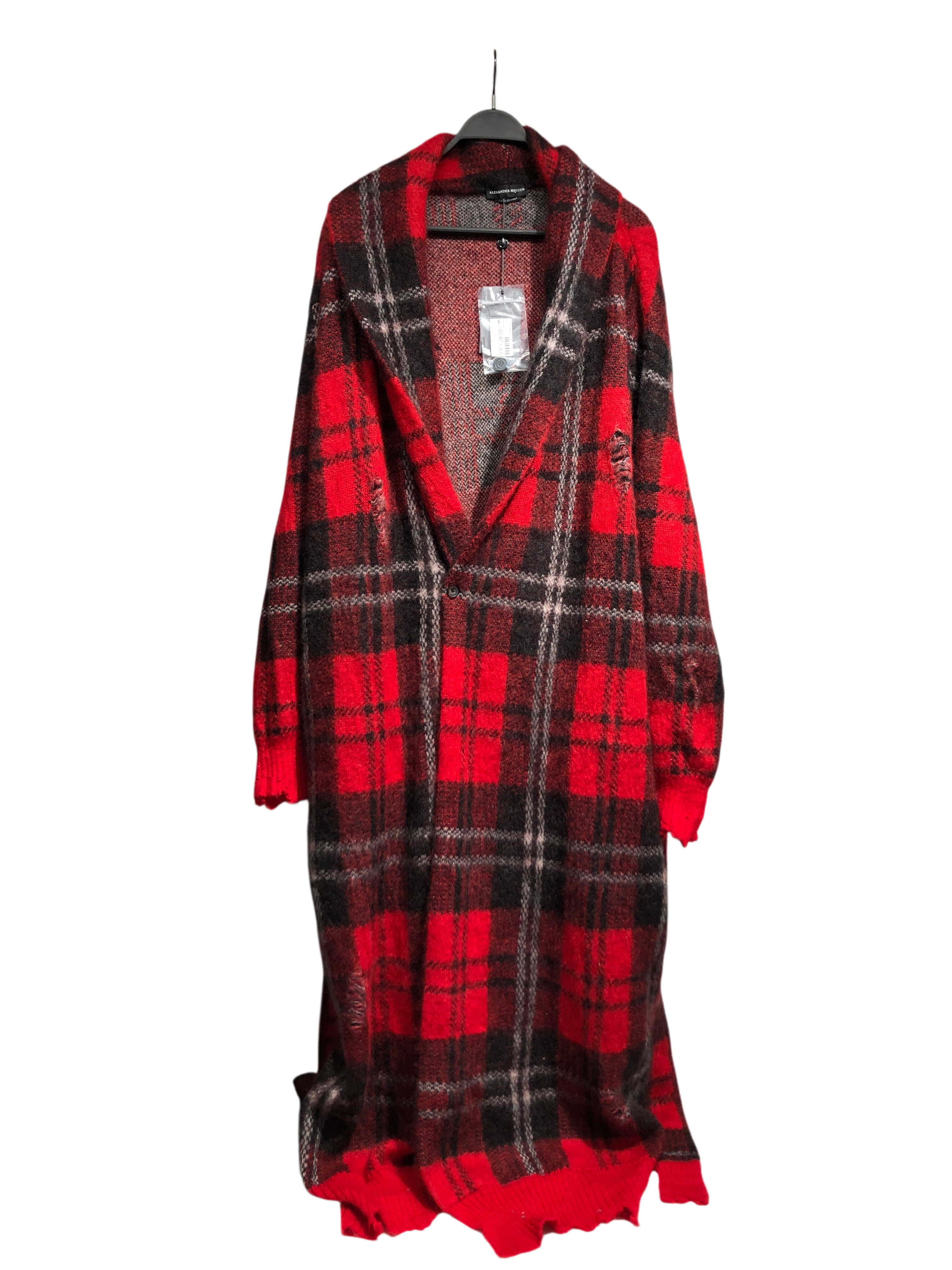 Alexander McQueen/Jacket/L/RED/Plaid/LONG DISTRESSED KNIT ROBE view 1