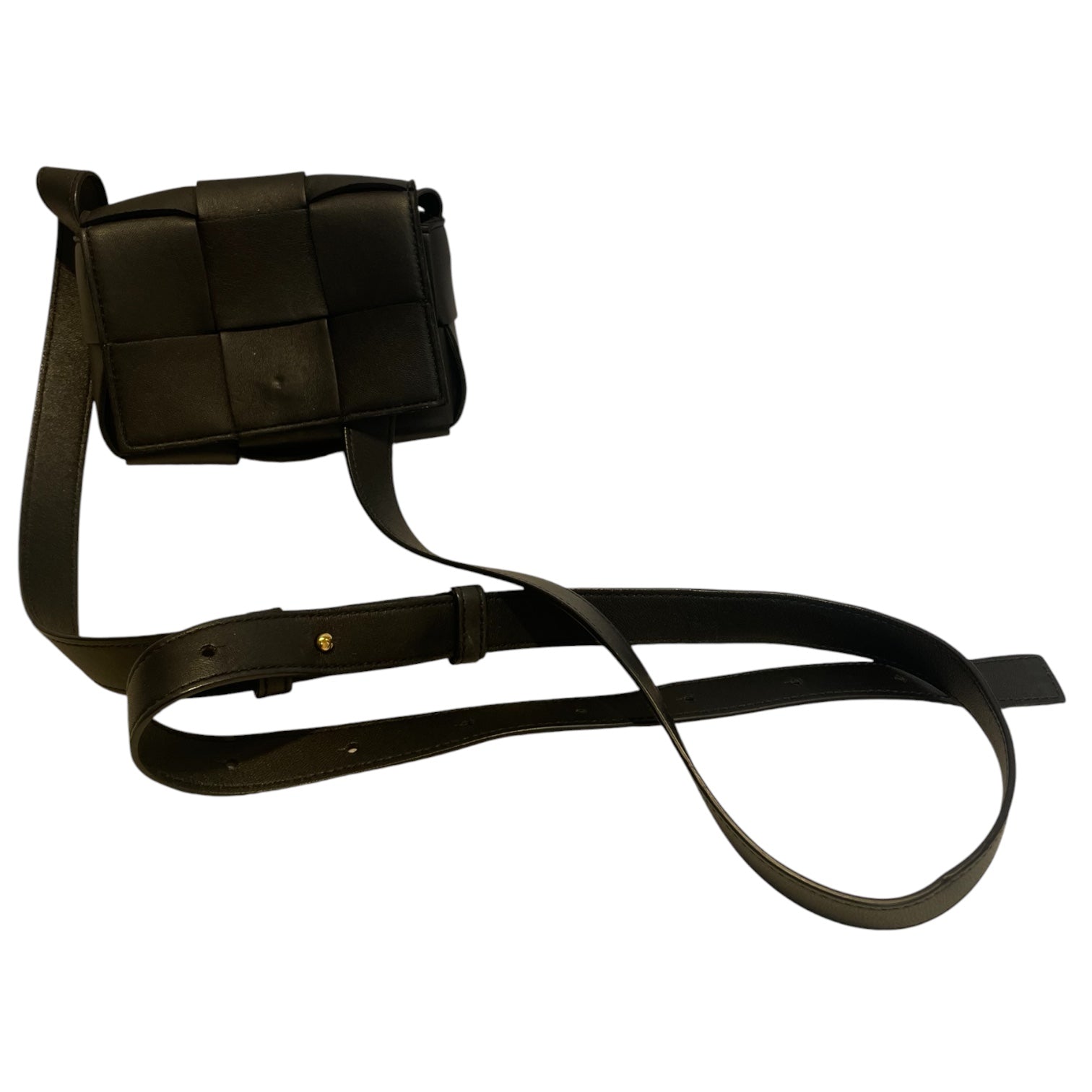 BOTTEGA VENETA/Cross Body Bag/Leather/BLK/mini/ woven leather/blk strap view 2