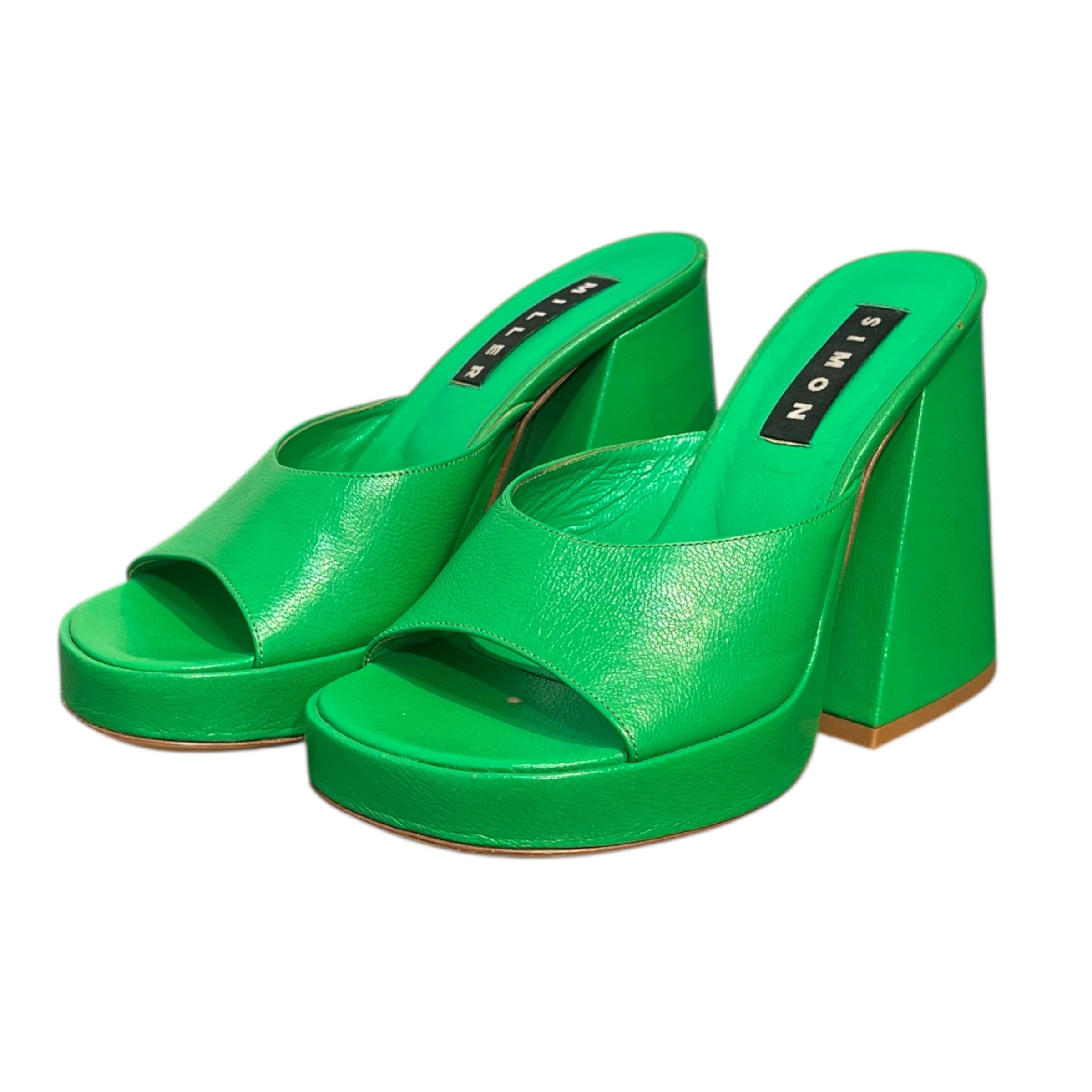 SIMON MILLER/Heels/EU 36/Leather/GRN/CHUNKY HEEL GRN LEATHER view 4