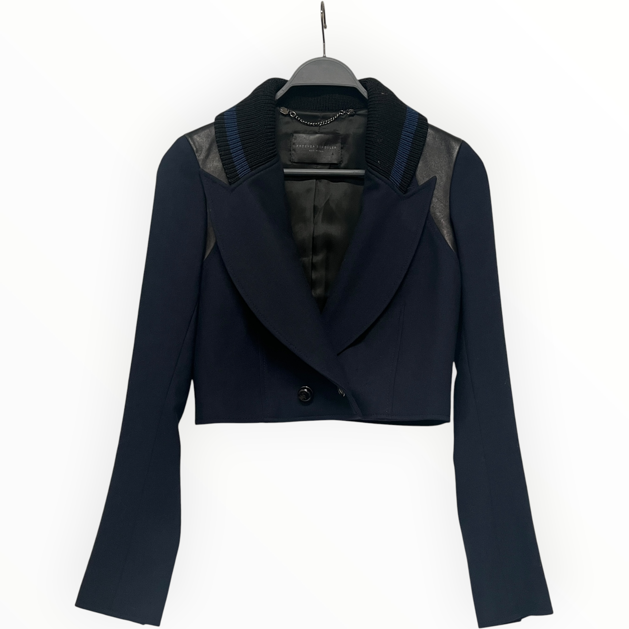 PROENZA SCHOULER/Suits/0/Wool/NVY/CROP BLAZER KNIT ROLLED COLLAR view 1