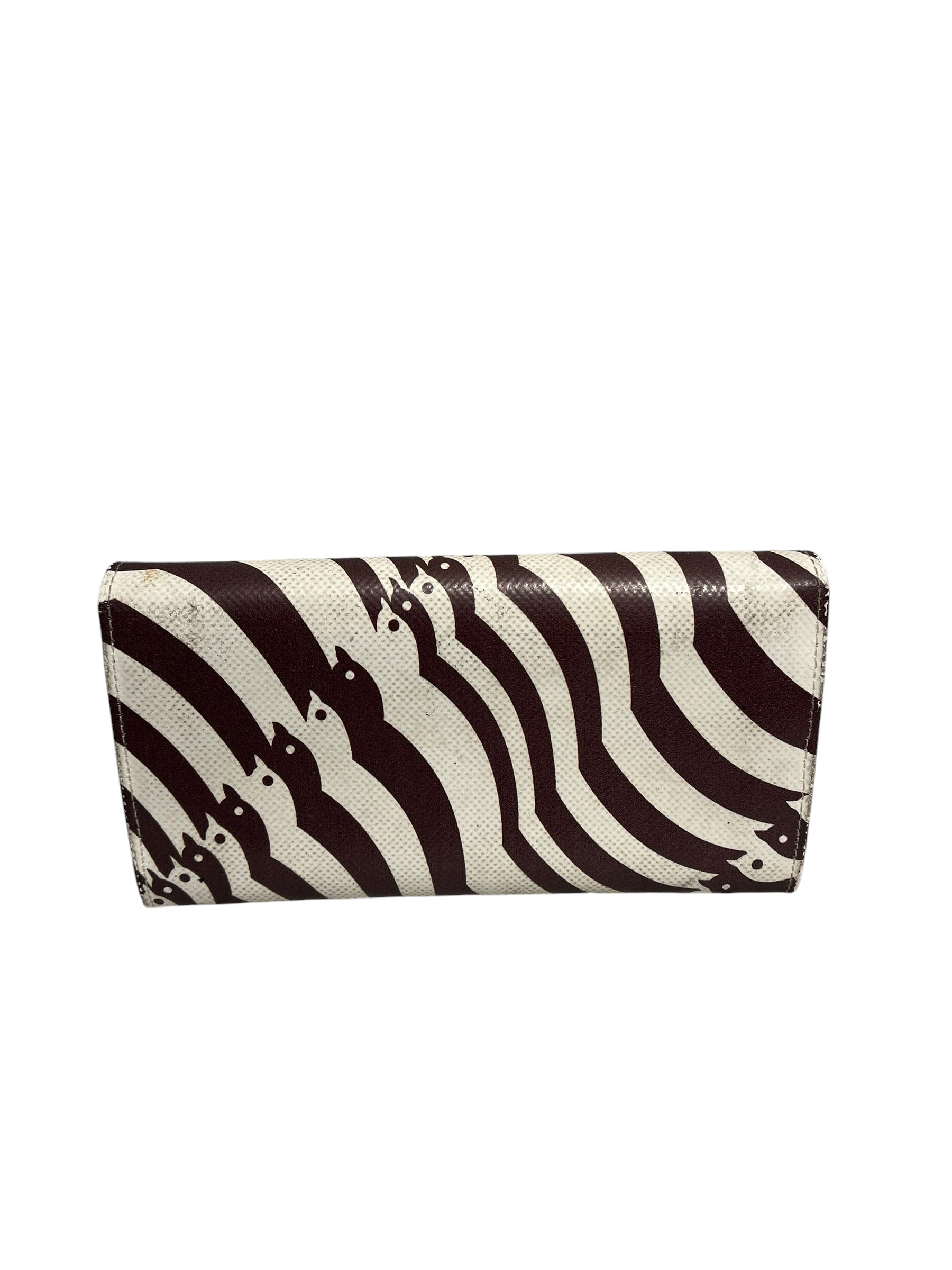 MARNI/Trifold Wallet/All Over Print/Leather/WHT/bird print brown and white view 2