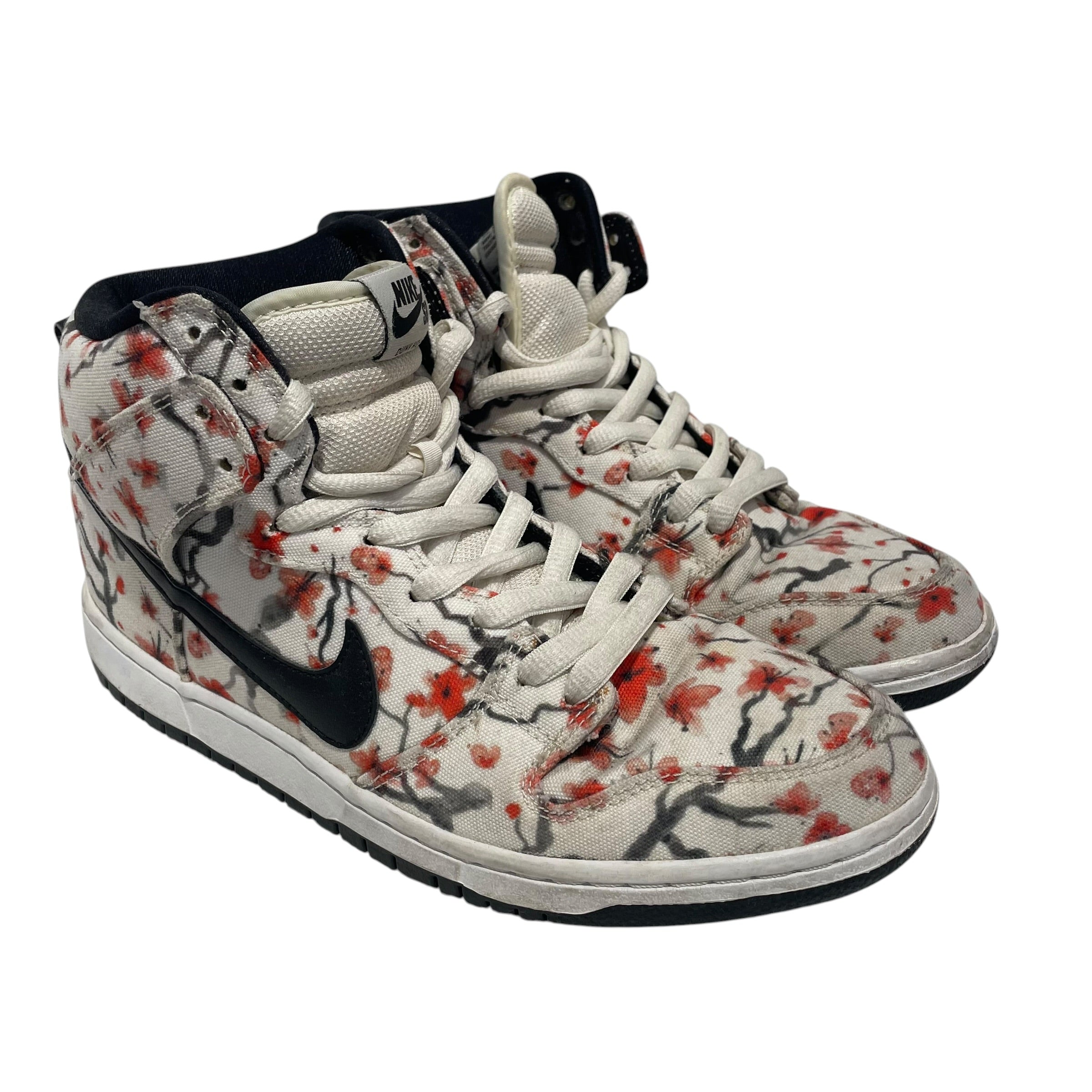 NIKE/Hi-Sneakers/US 9.5/Floral Pattern/Cotton/WHT/cherry blossom dunks view 1