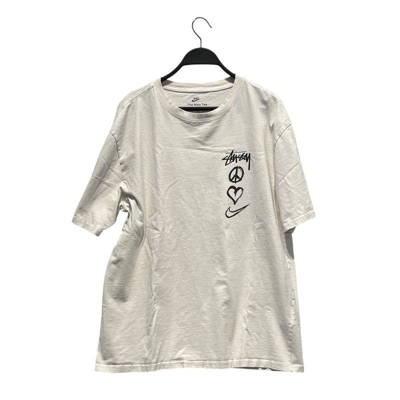 NIKE/STUSSY/T-Shirt/L/Cotton/WHT/Graphic/PEACE SIGN