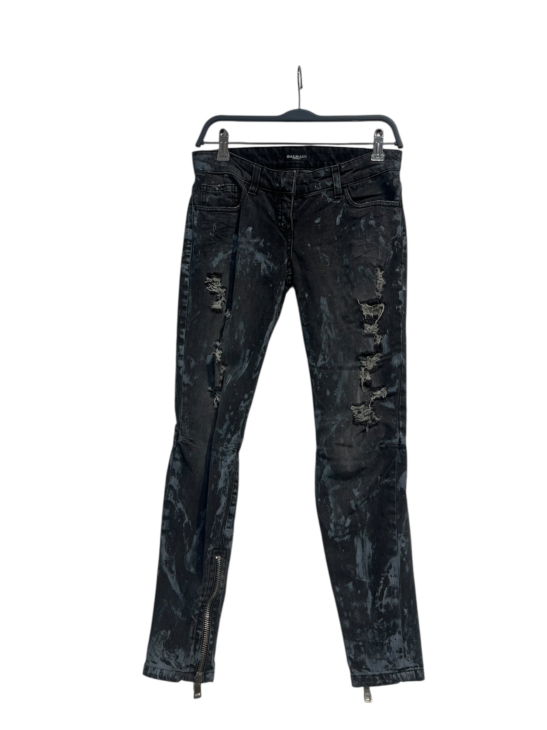 BALMAIN/Skinny Pants/36/Denim/GRY/BLU PAINT SPLATTER view 1
