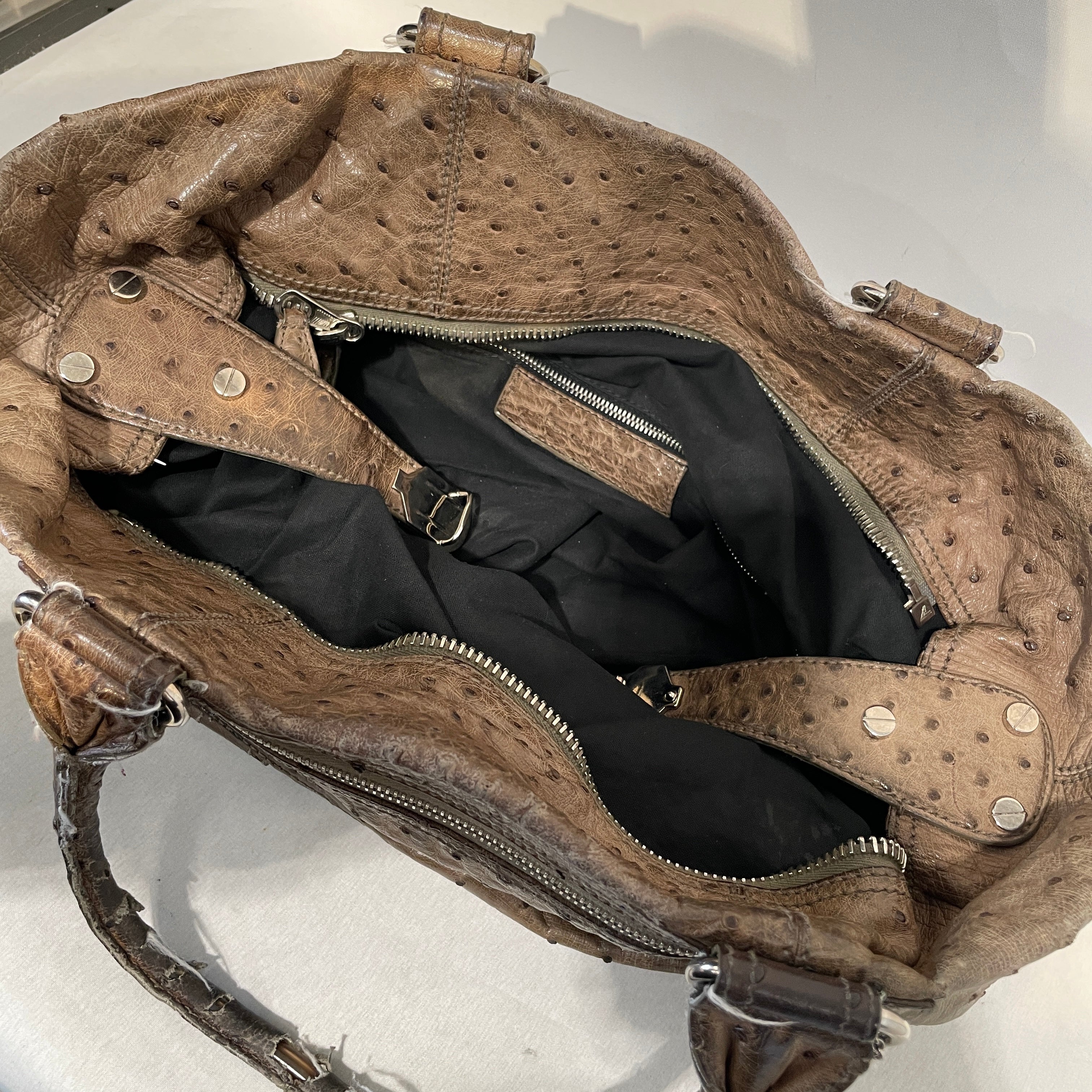 BALENCIAGA/Hand Bag/Leather/BRW/Ostrich Top-Handle Zip-up Bag view 3