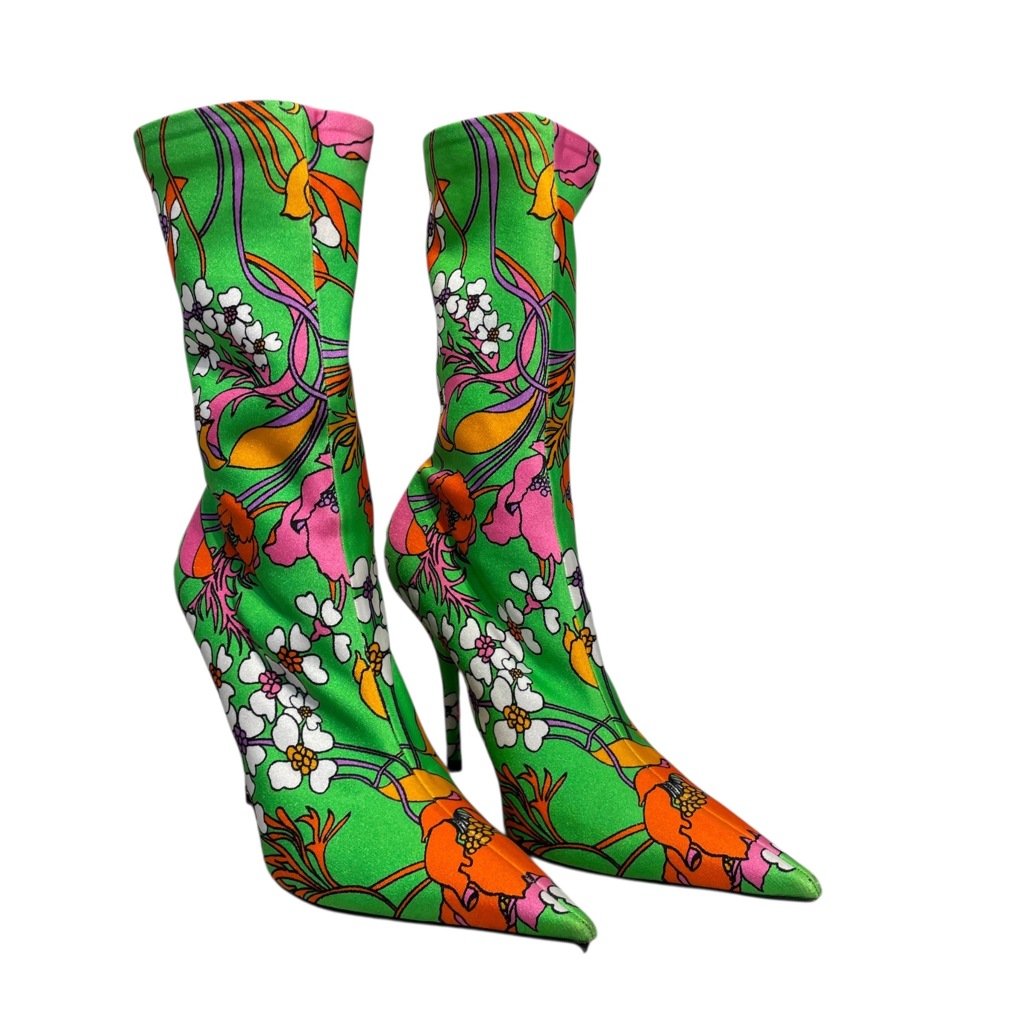 BALENCIAGA/Boots/EU 39/All Over Print/Nylon/GRN/2017 FLORAL KNIFE BOOTIES view 1