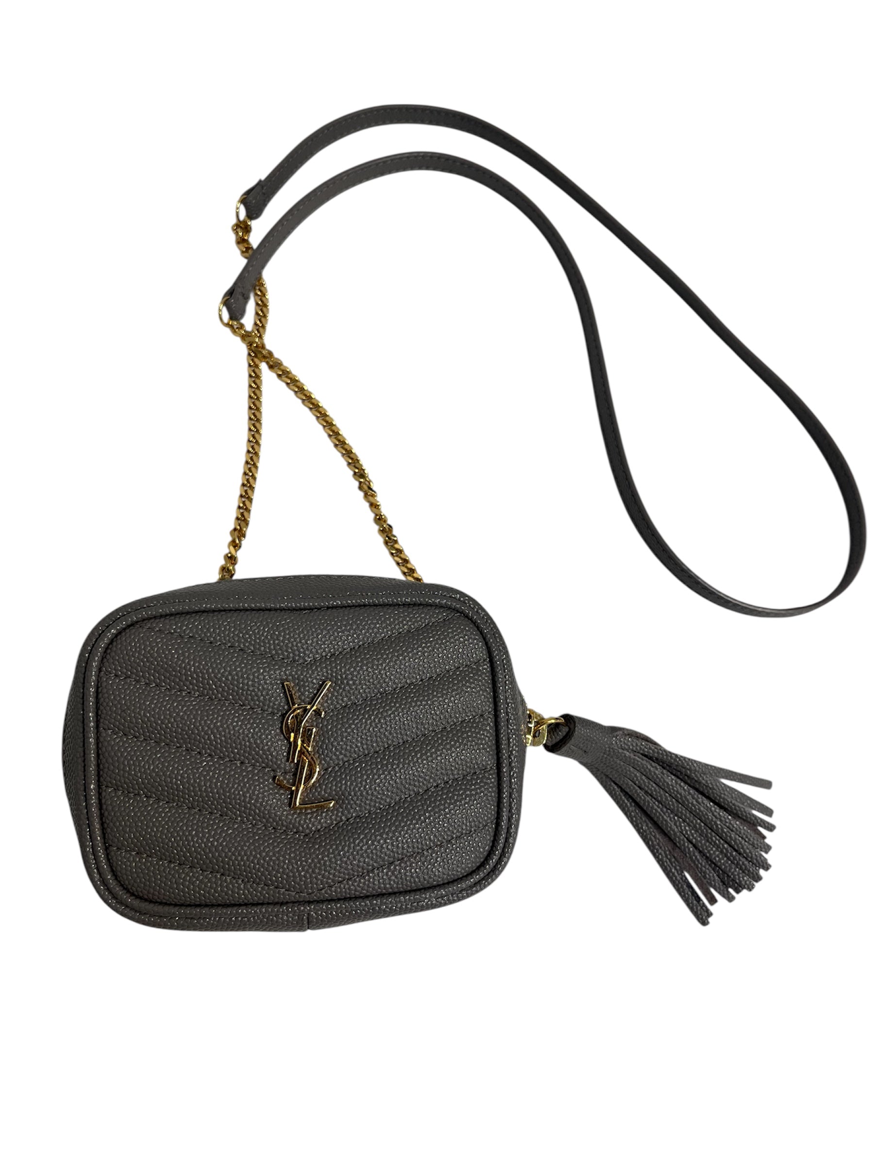 YVES SAINT LAURENT/Cross Body Bag/Leather/GRY/MINI LOU CAMERA BAG view 1