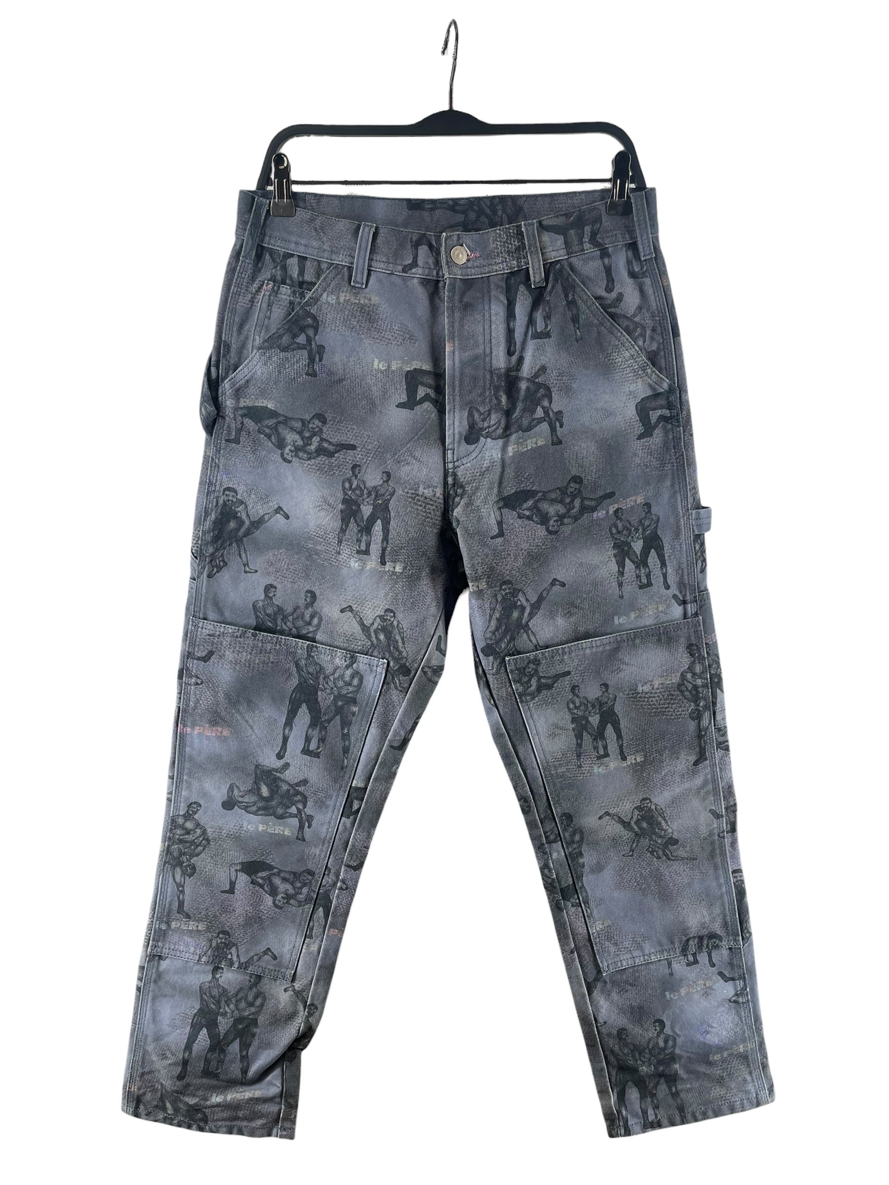 LE PERE/Straight Pants/30/Cotton/GRY/All Over Print/WRESTLING DENIM view 1