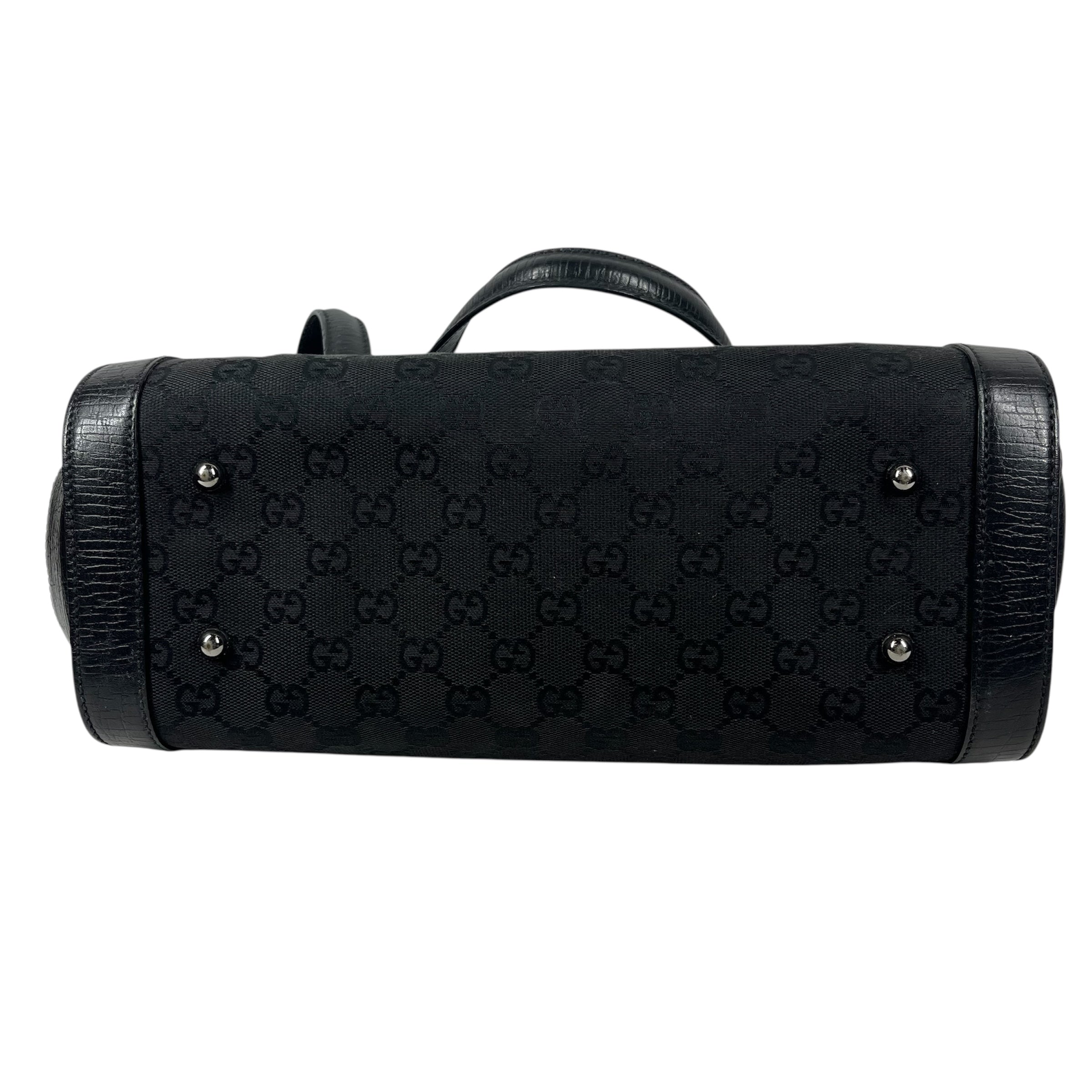 GUCCI/Hand Bag/Leather/BLK/GG Canvas Bamboo Bag view 5