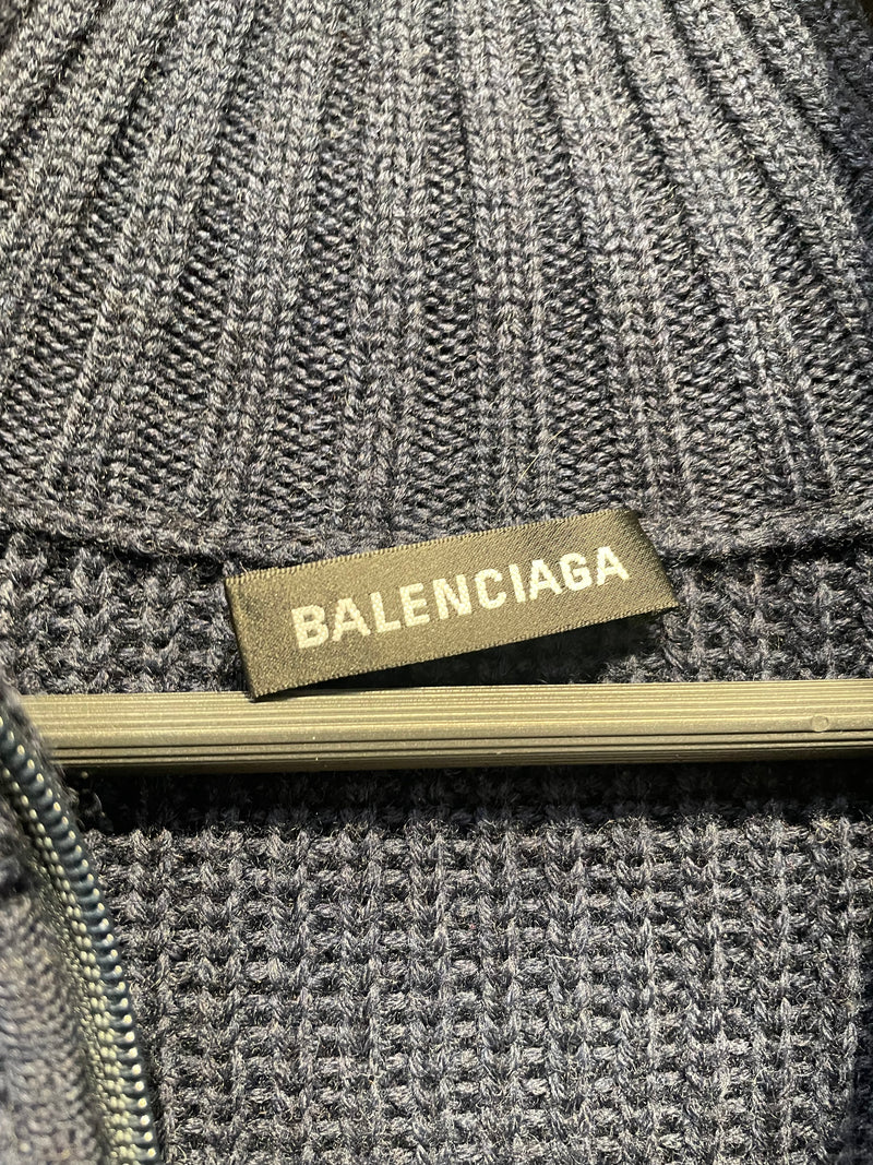 BALENCIAGA/Heavy Cardigan/XS/Stripe/Wool/NVY/GREY/MAROON 1/4 ZIP
