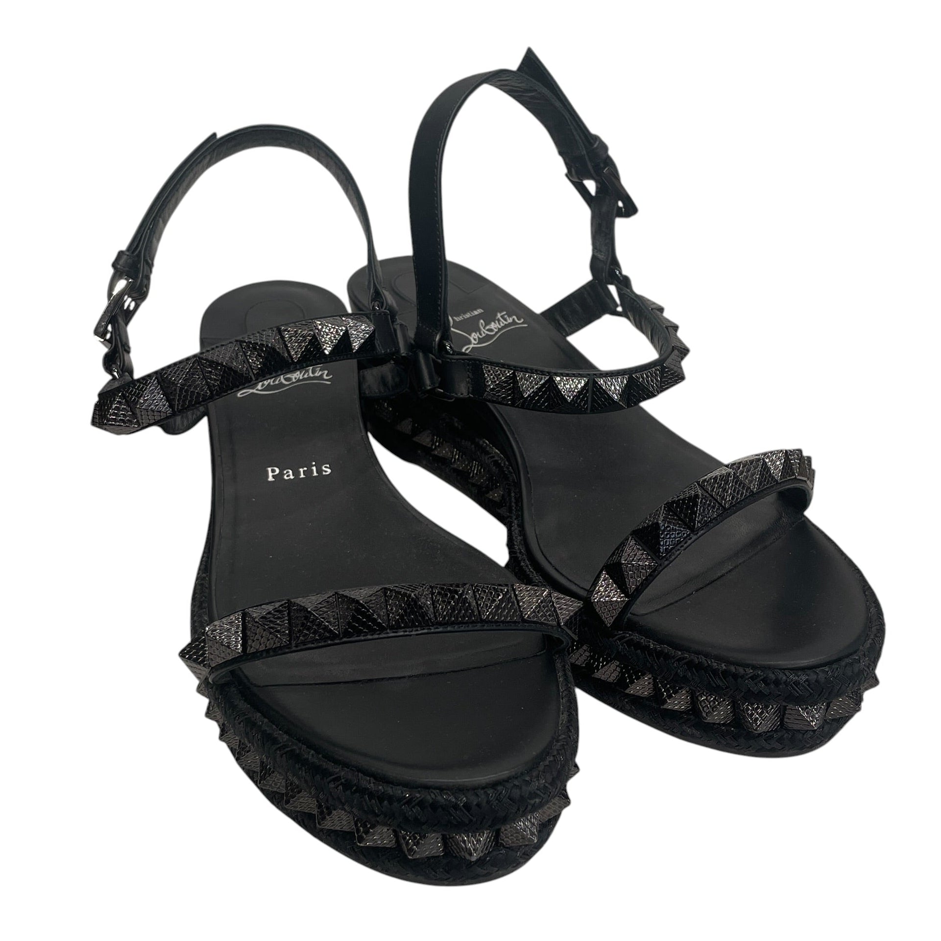 Christian Louboutin/Sandals/EU 40/Leather/BLK/Ankle Strap/STUDDED view 1