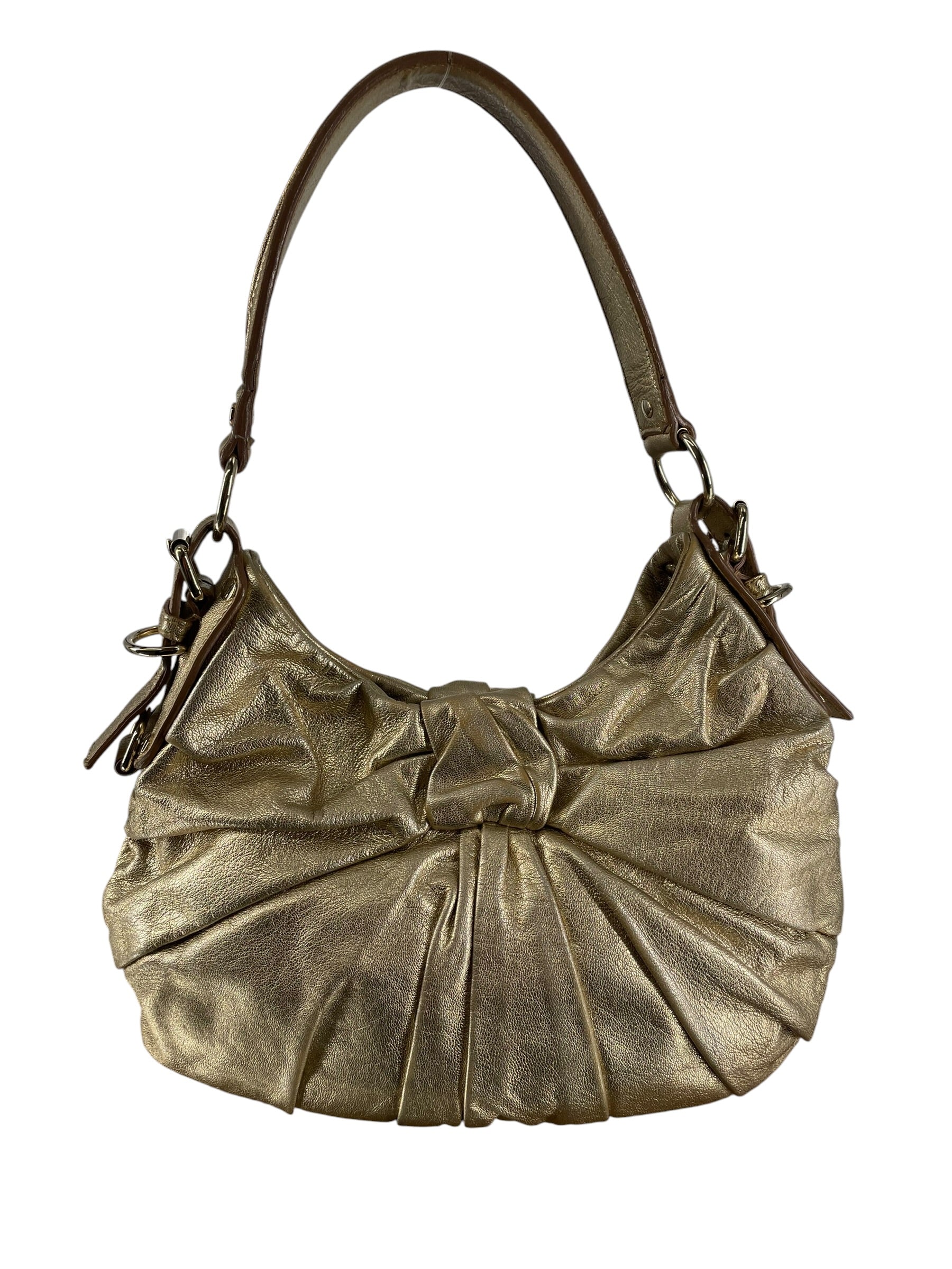 YVES SAINT LAURENT/Hand Bag/Leather/GLD/GOLD PLEATED SHOULDER BAG view 2