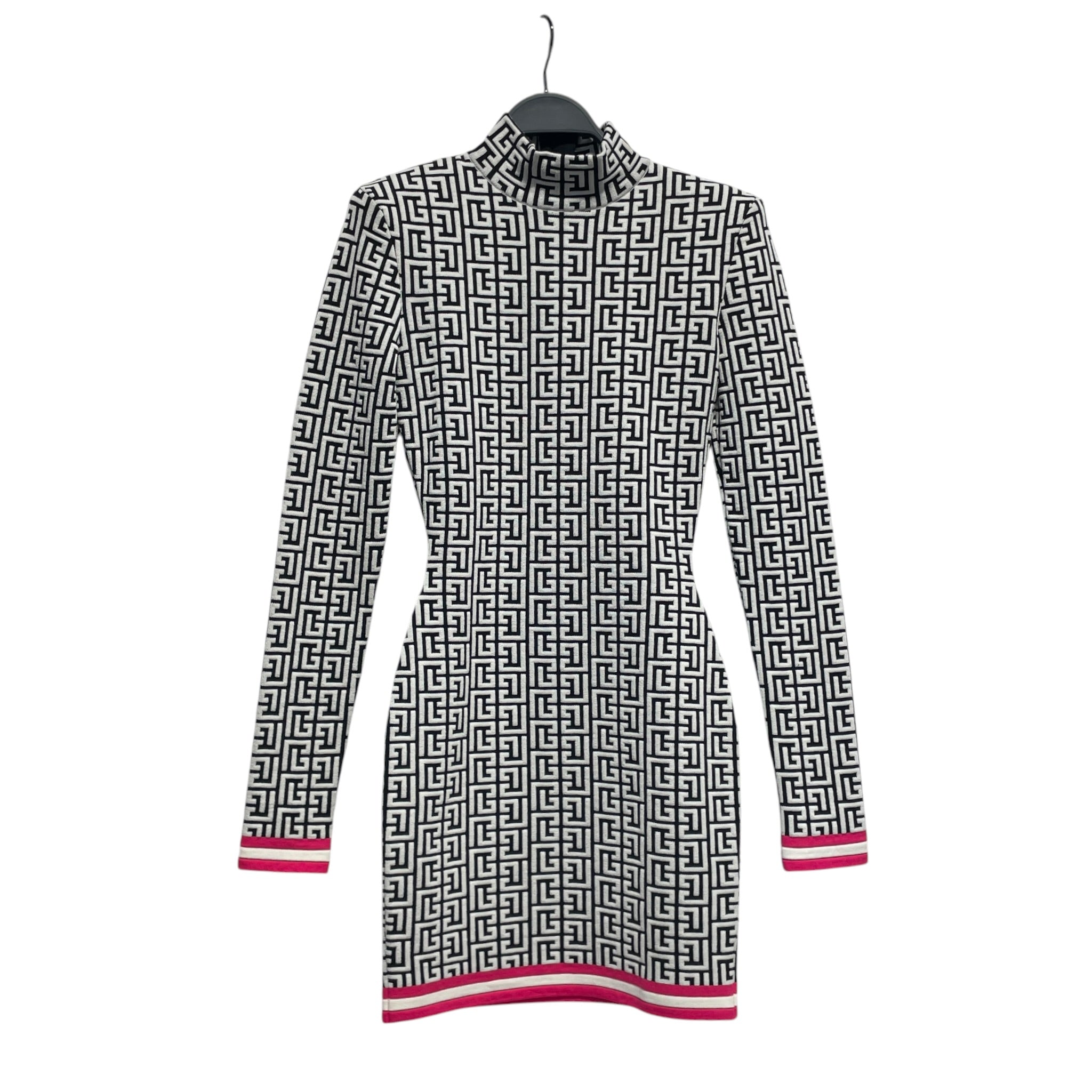 BALMAIN/LS Dress/36/Monogram/Wool/WHT/Mini Length/jacquard konit mini view 1