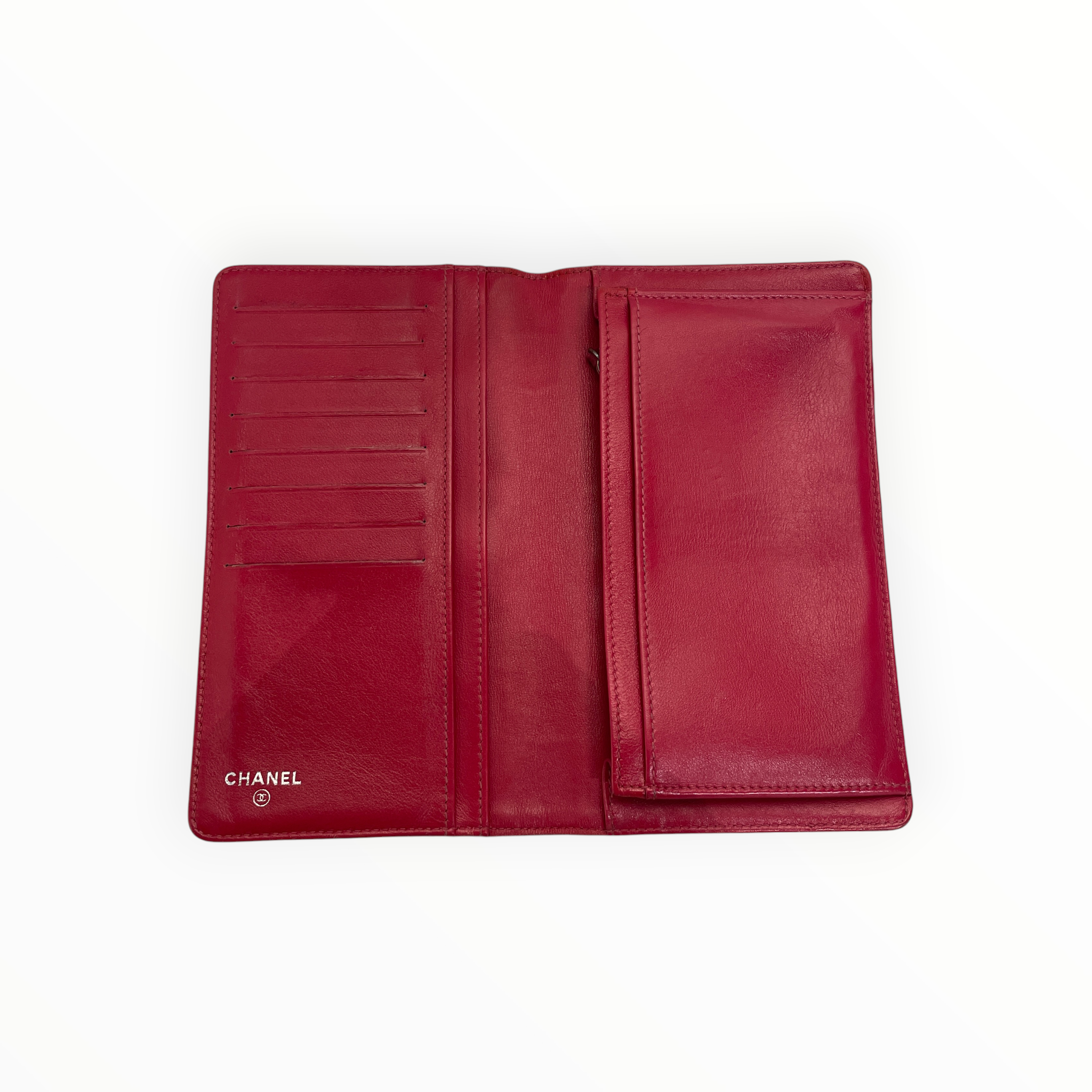 CHANEL/Long Wallet/Leather/RED/L's/bifold diamond quilting view 3
